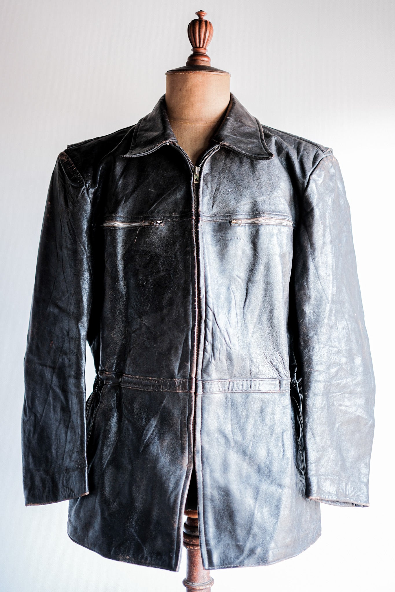 【~50's】French Vintage Cyclist Leather Jacket Size.52 "Adolphe Lafont"