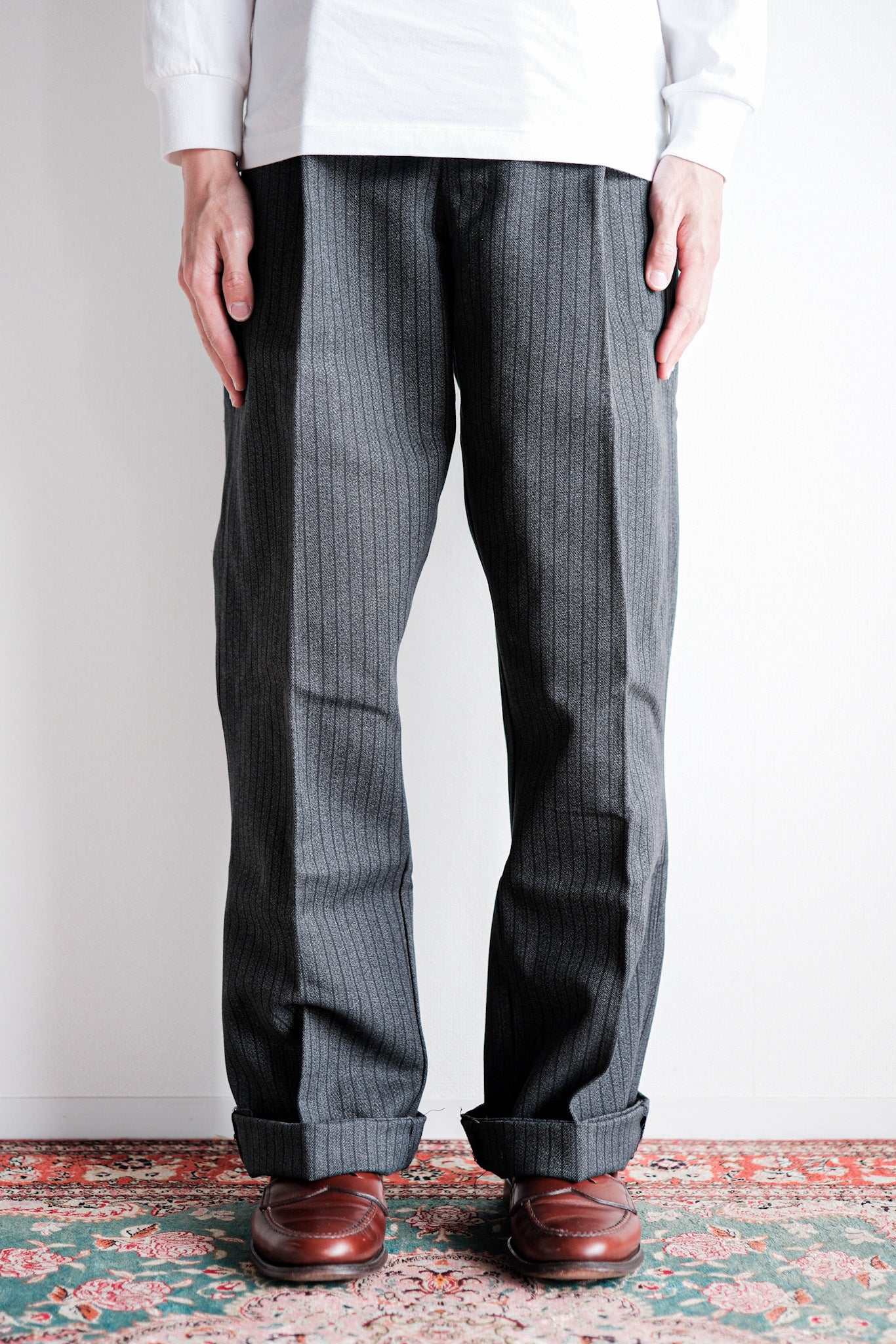 【~40's】French Vintage Salt & Pepper Cotton Striped Work Pants "Dead Stock"