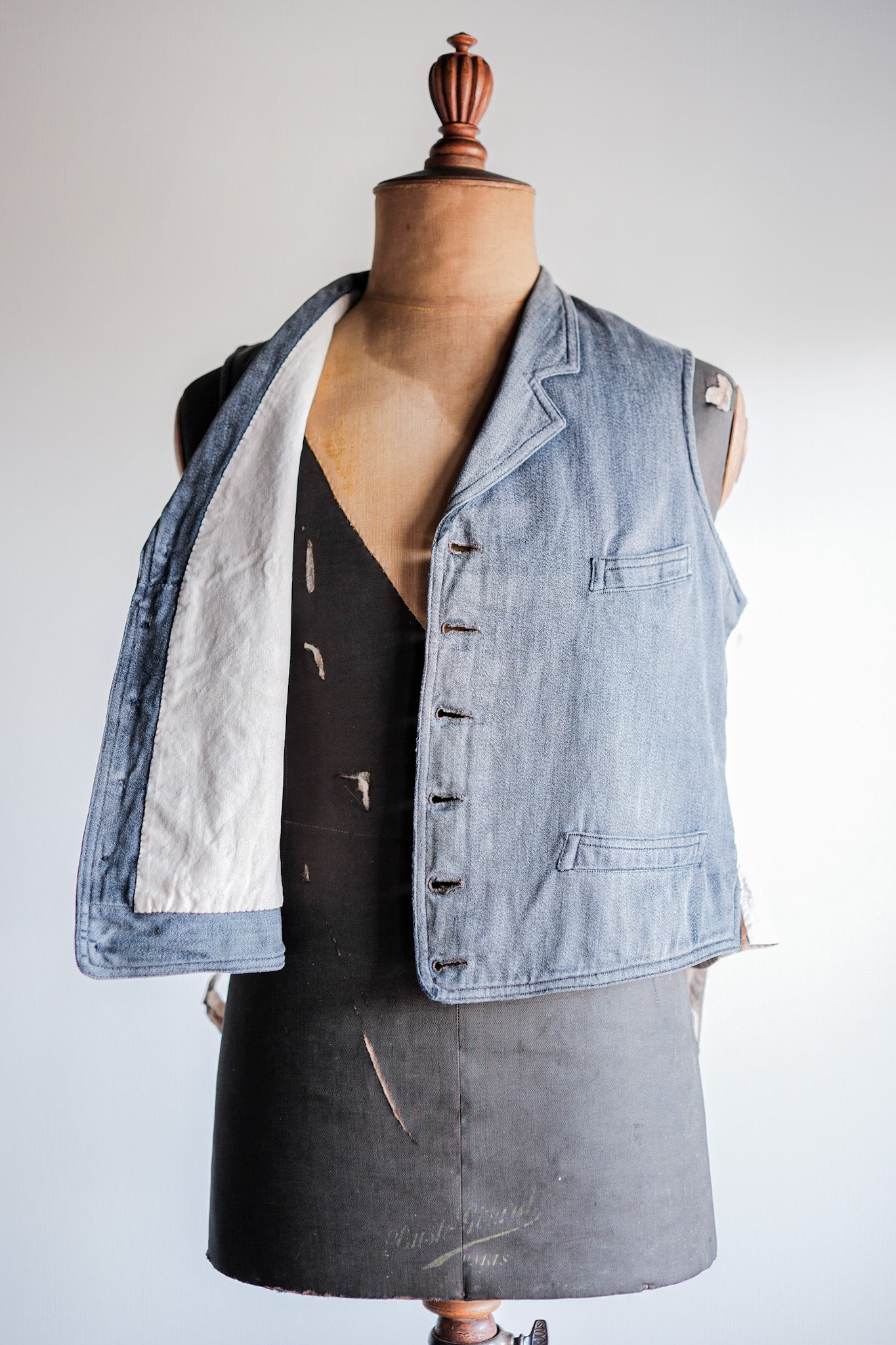 【~30's】French Vintage Salt & Pepper Cotton Work Gilet