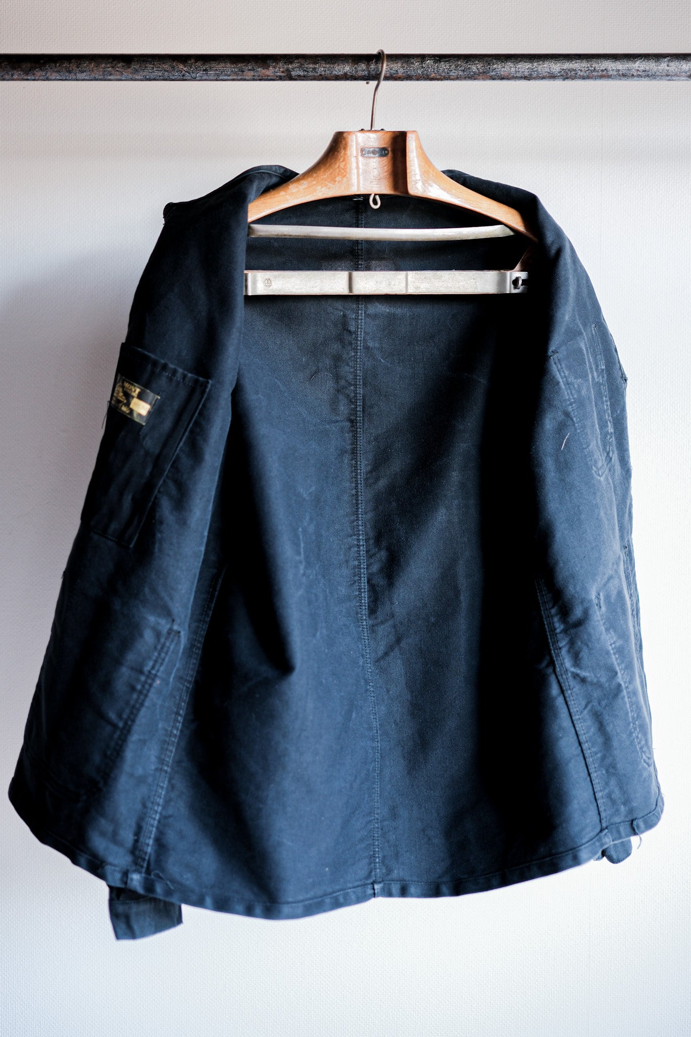 【~60's】French Vintage Black Moleskin Work Jacket "Le Mont St. Michel"