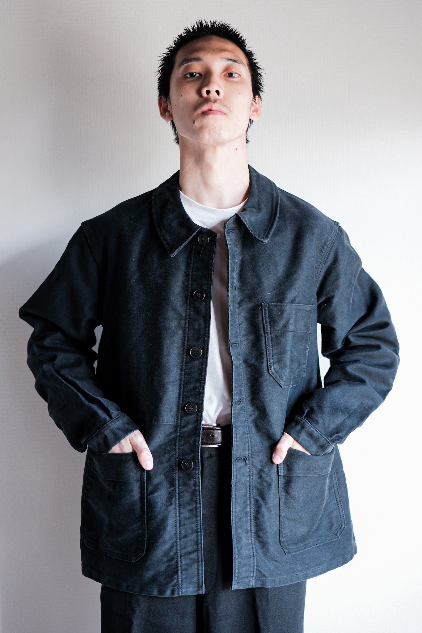 【~60's】French Vintage Black Moleskin Work Jacket "Le Mont St. Michel"