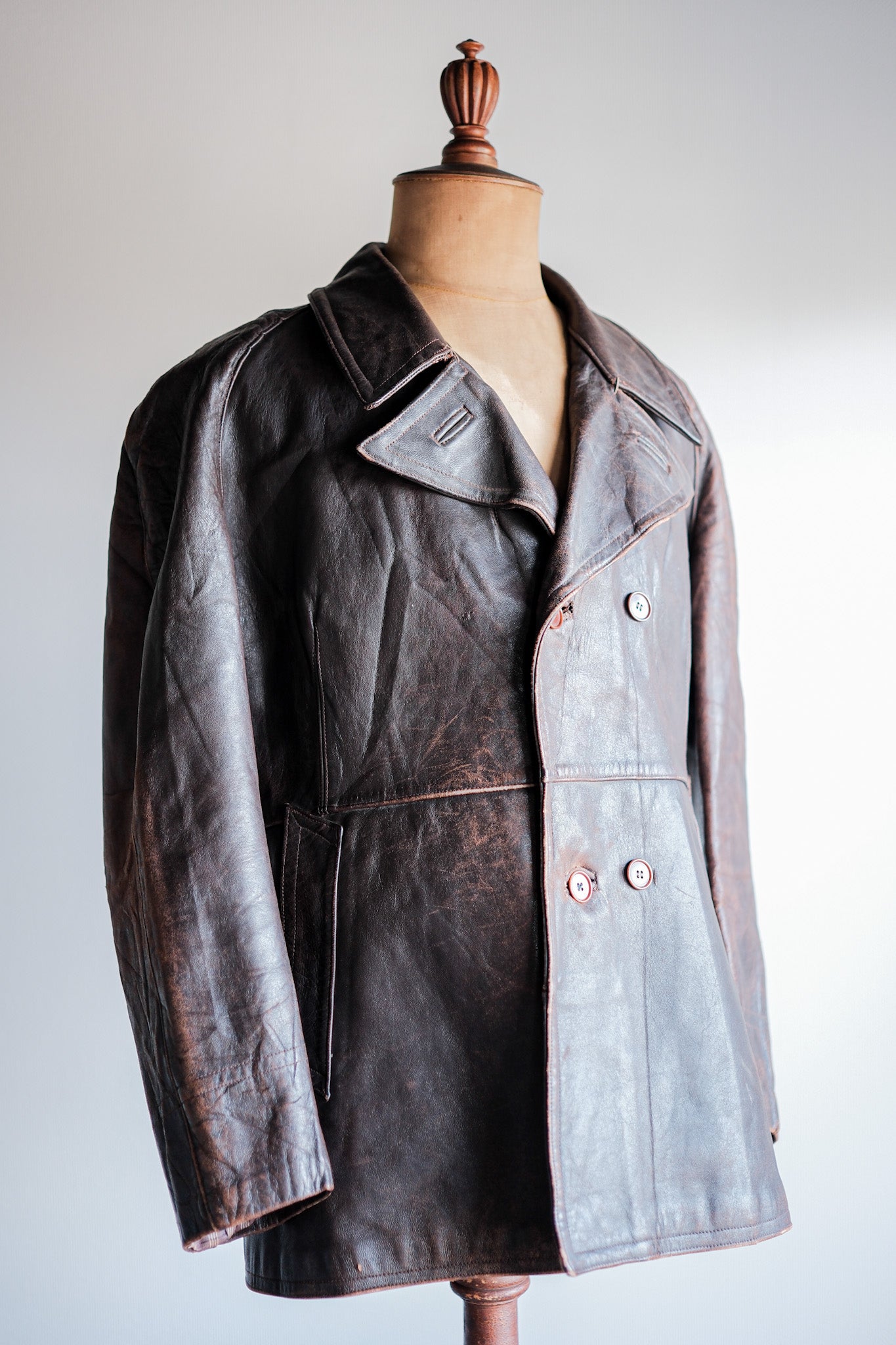 【~50's】French Army Motorcycle Leather Jacket Size.B2