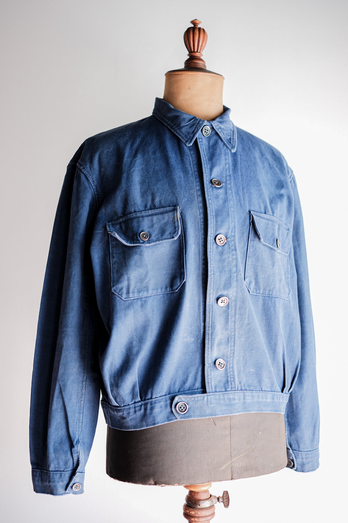 【~40’s】French Vintage Indigo Cotton Twill Cyclist Jacket