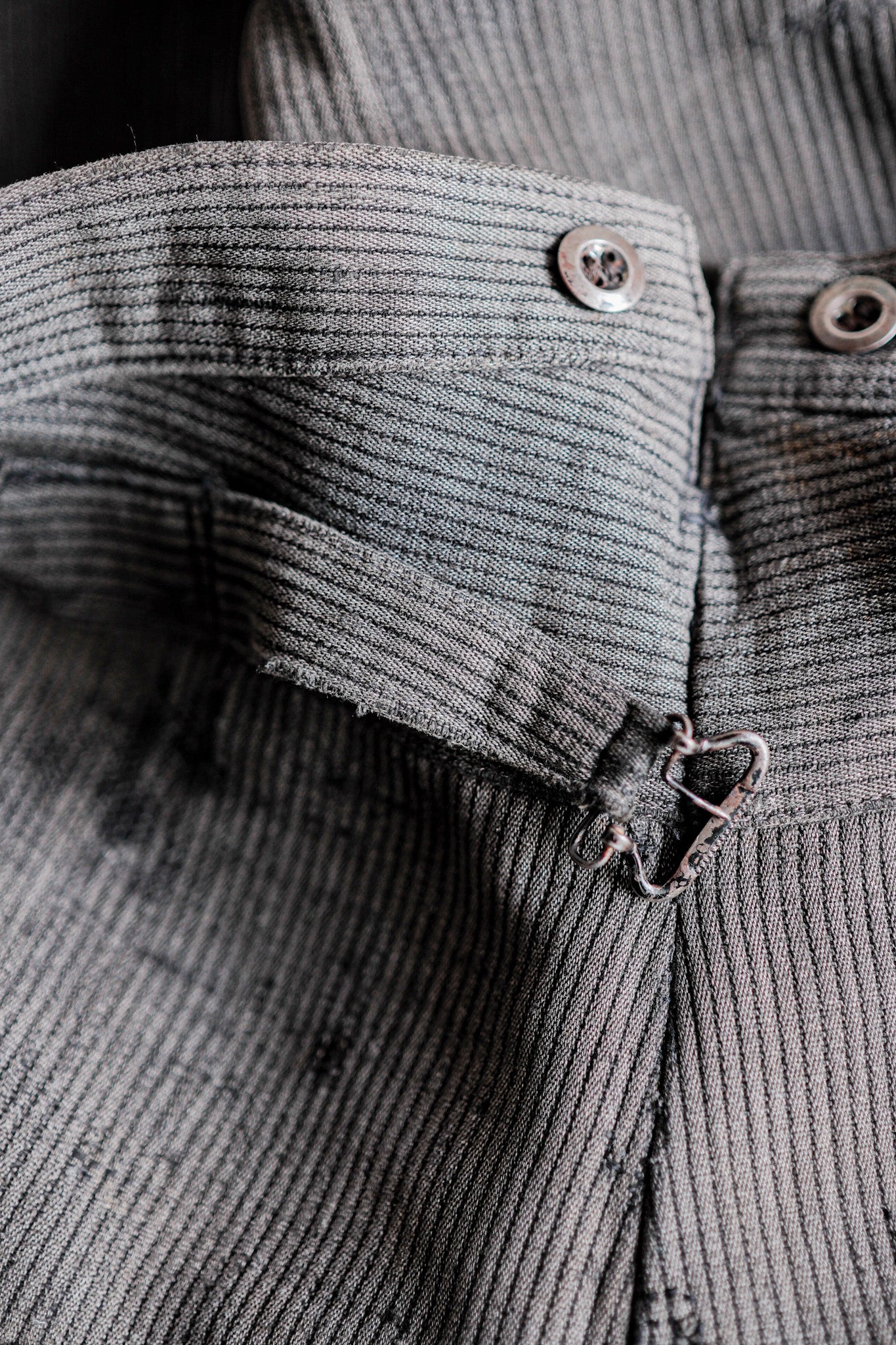 【~40's】French Vintage Gray Cotton Pique Work Pants "Patchwork"