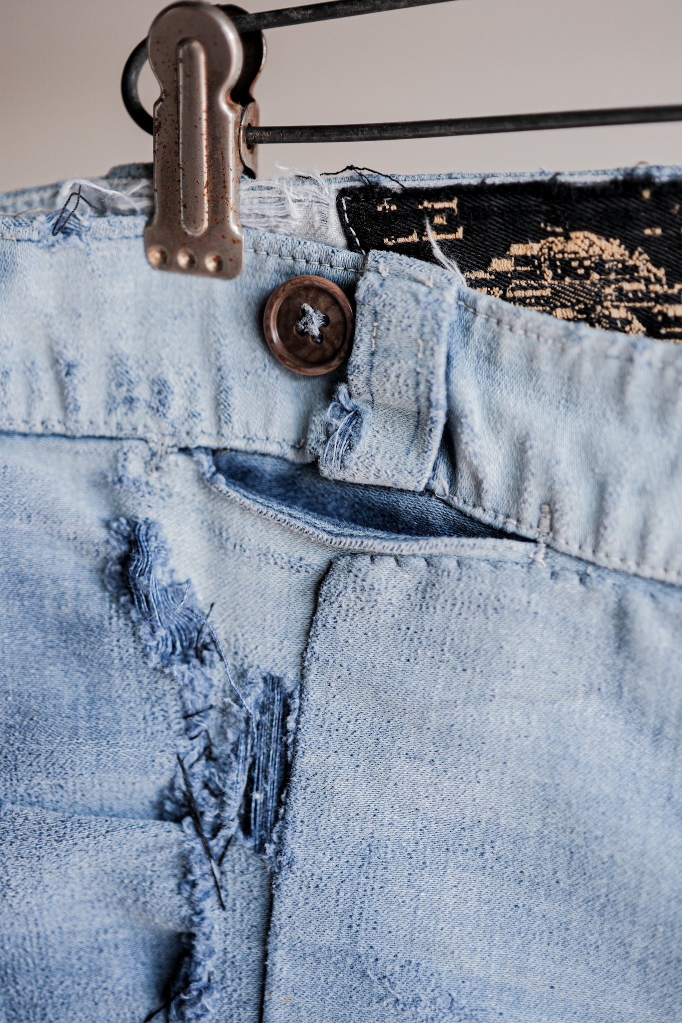 【~40's】French Vintage Blue Moleskin Work Pants "Patchwork" "Le Mont St. Michel"