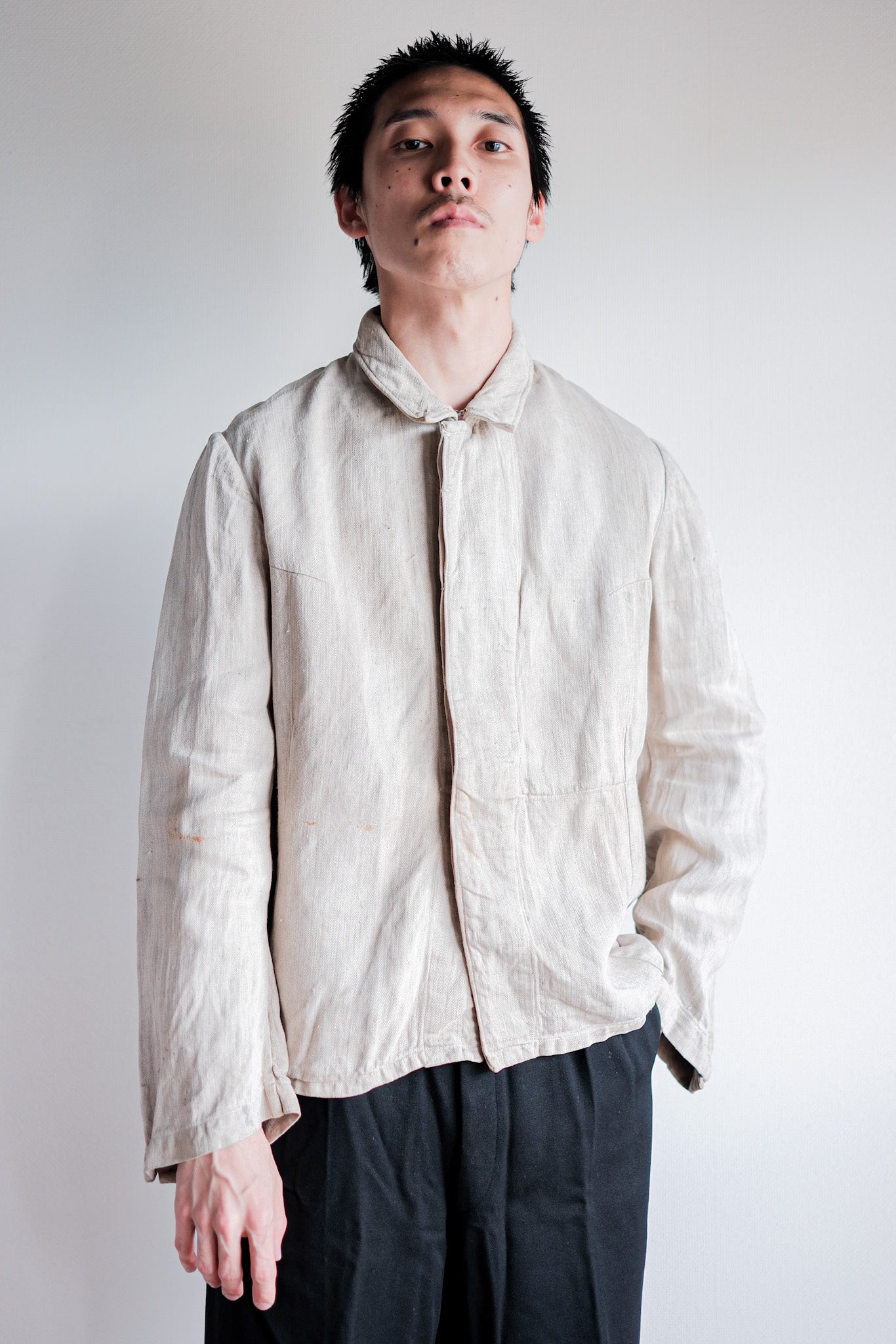 【~40's】German Air Force Drillich HBT Linen Jacket With Chin Strap "Luftwaffe"