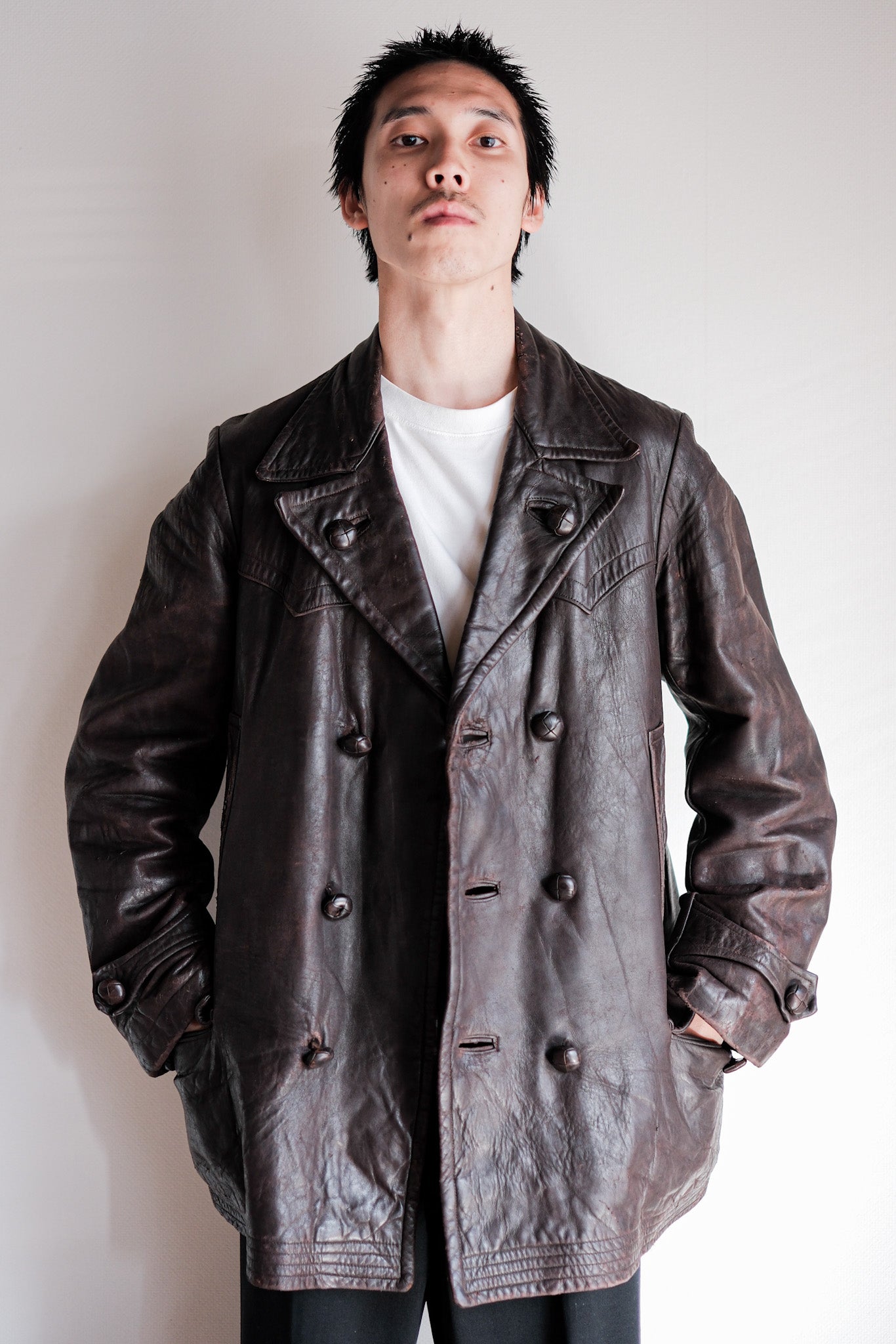 【~30's】German Vintage Double Breasted Motorcycle Leather Jacket