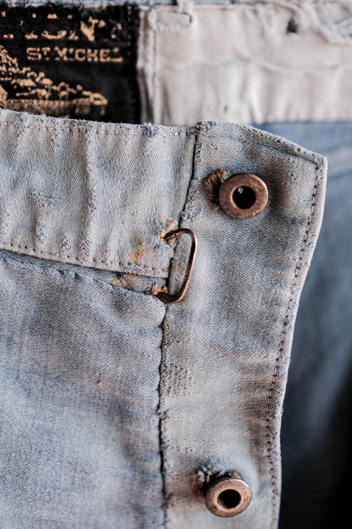 【~40's】French Vintage Blue Moleskin Work Pants "Patchwork" "Le Mont St. Michel"