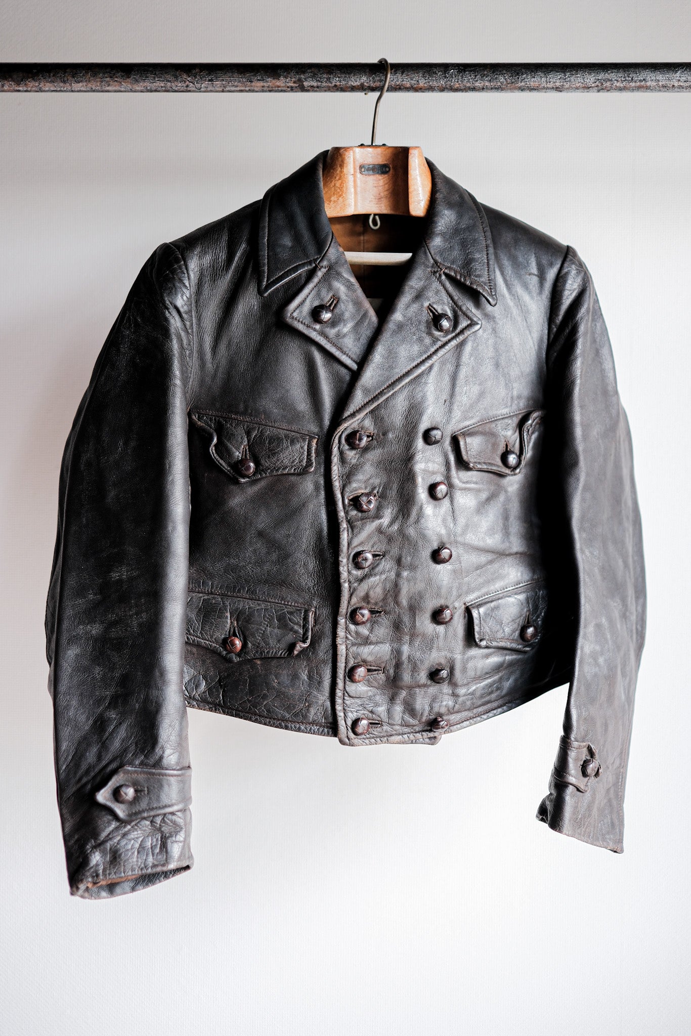 【~40's】German Vintage Double Breasted Motorcycle Leather Jacket