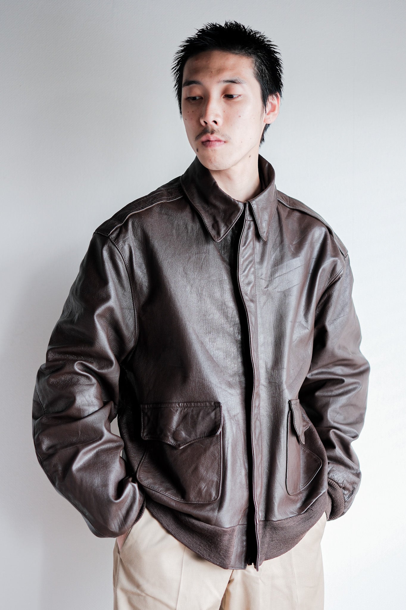 【~80's】Willis&Geiger A-2 Type Leather Flight Jacket Size.44 "Made in U.S.A."
