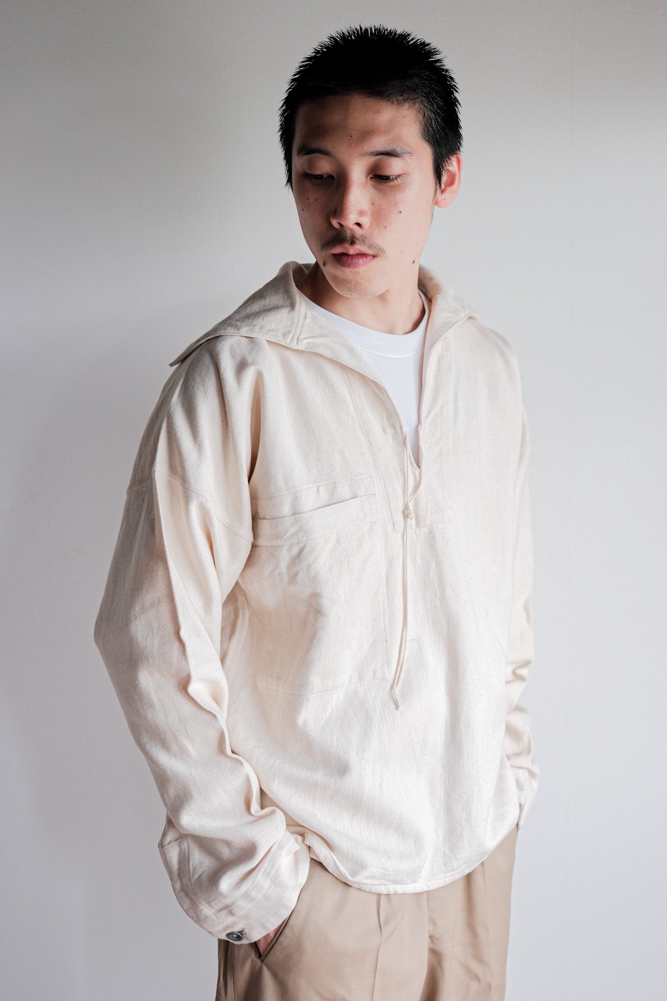 【~40's】German Navy Drillich HBT Linen Sailor Smock "KM"
