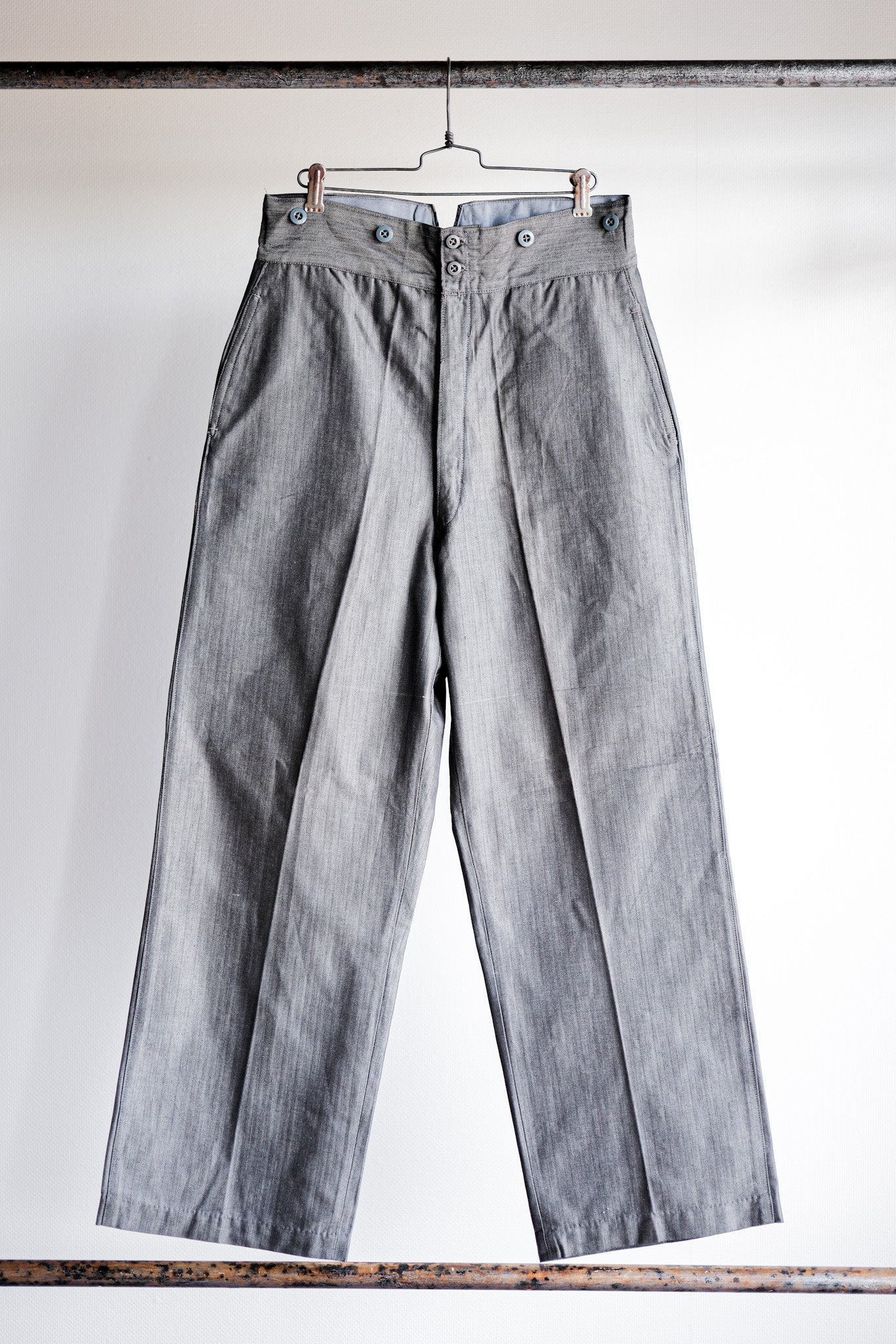 【~30's】French Vintage Salt & Pepper Cotton HBT Work Pants “Dead Stock”