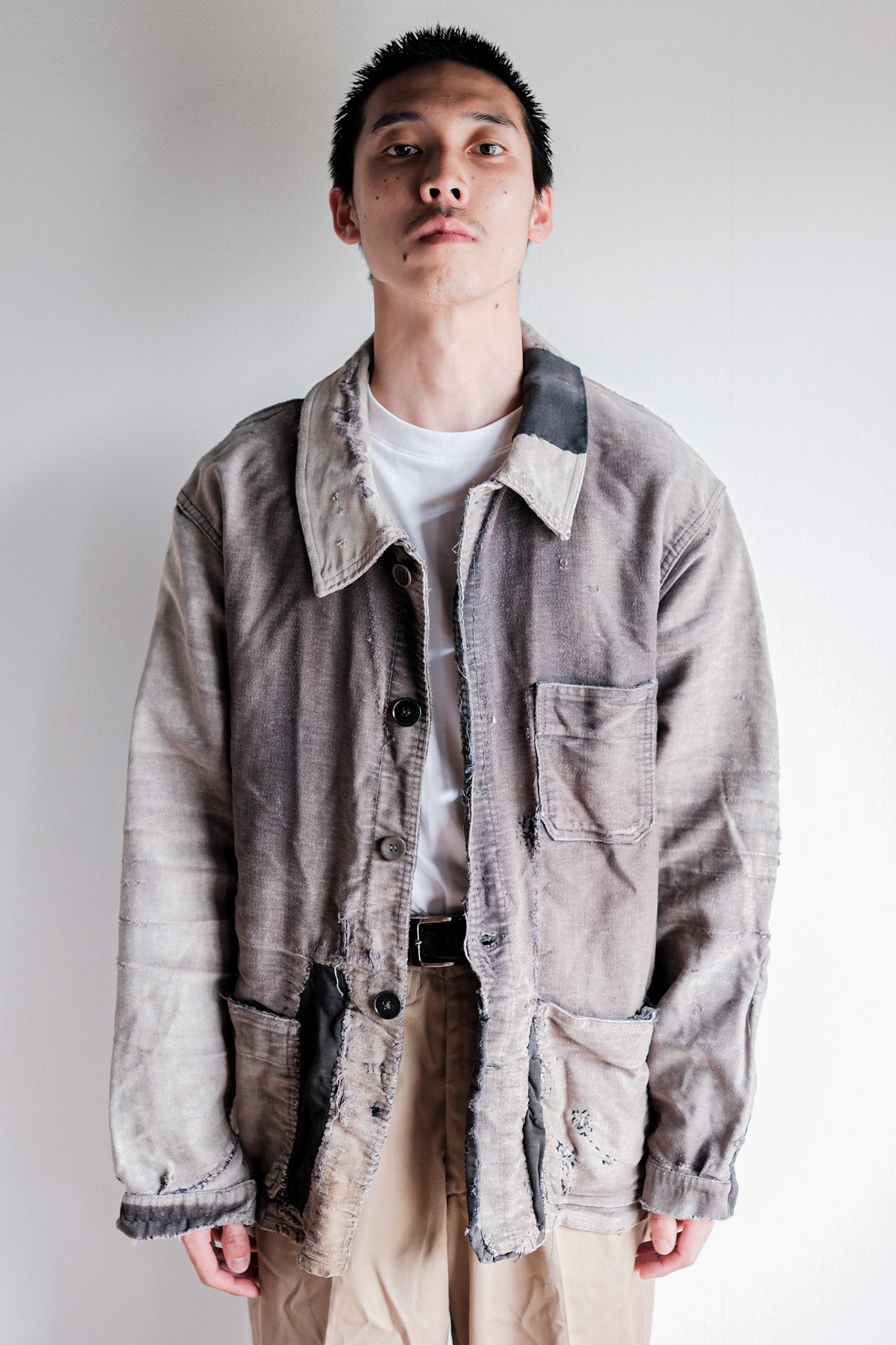 【~50's】French Vintage Black Moleskin Work Jacket "Patchwork"