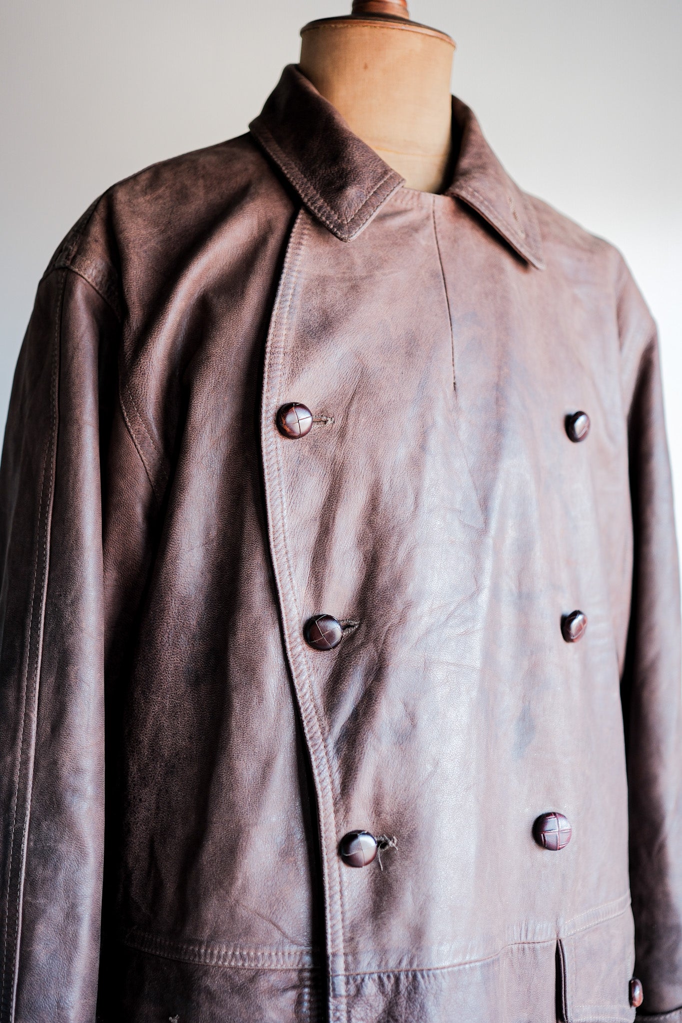 【~80's】Italian Vintage Double Breasted Leather Jacket Size.52