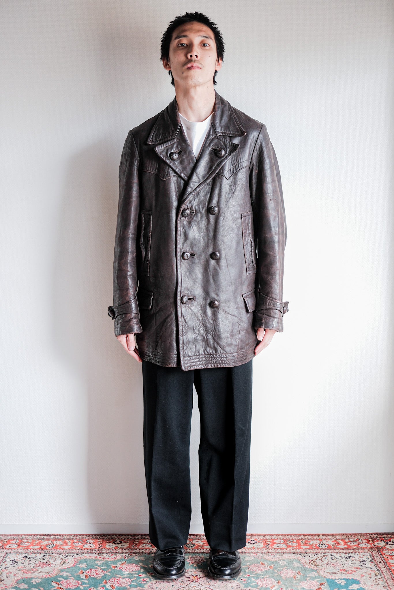 【~30's】German Vintage Double Breasted Motorcycle Leather Jacket