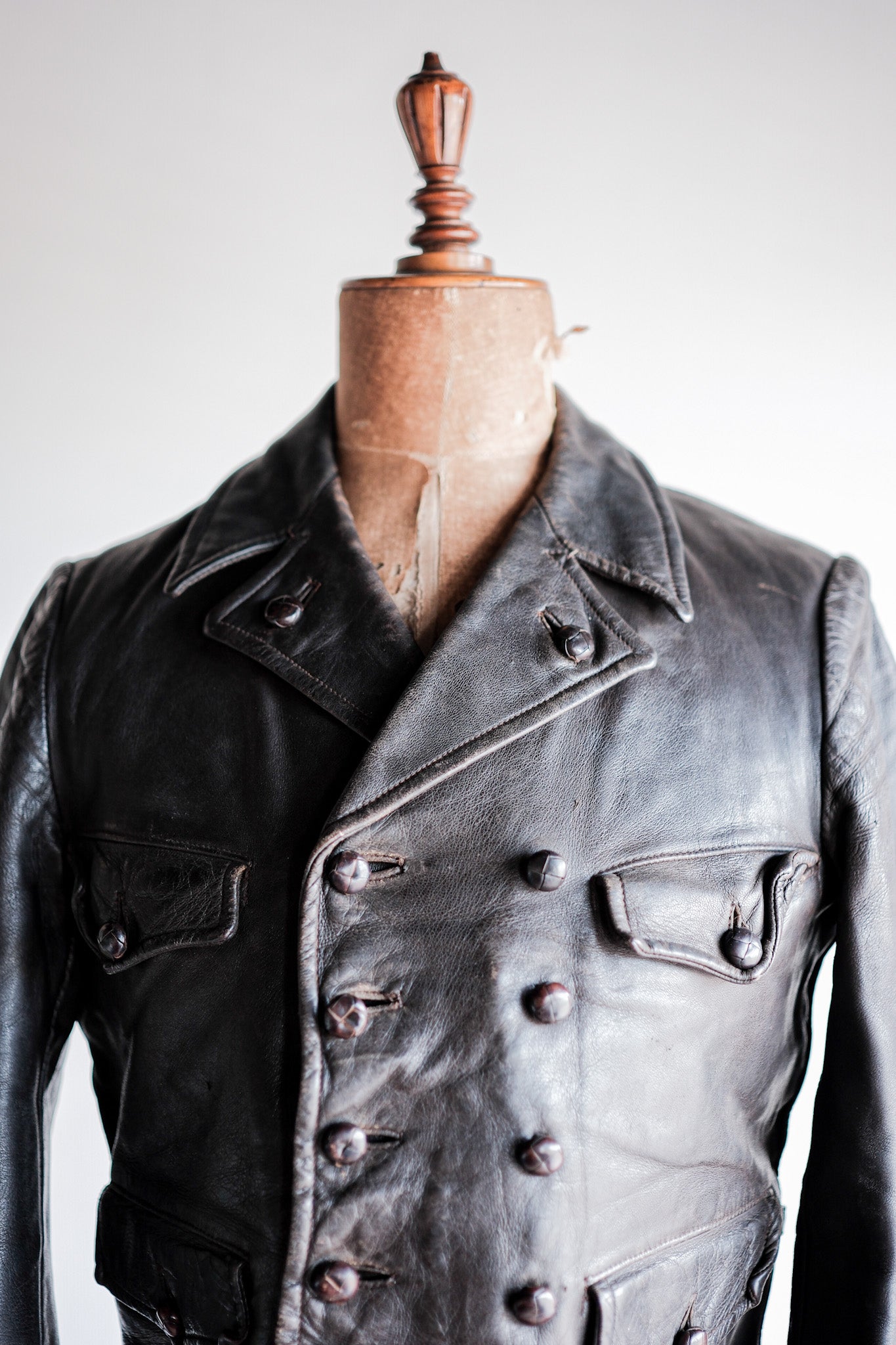 【~40's】German Vintage Double Breasted Motorcycle Leather Jacket