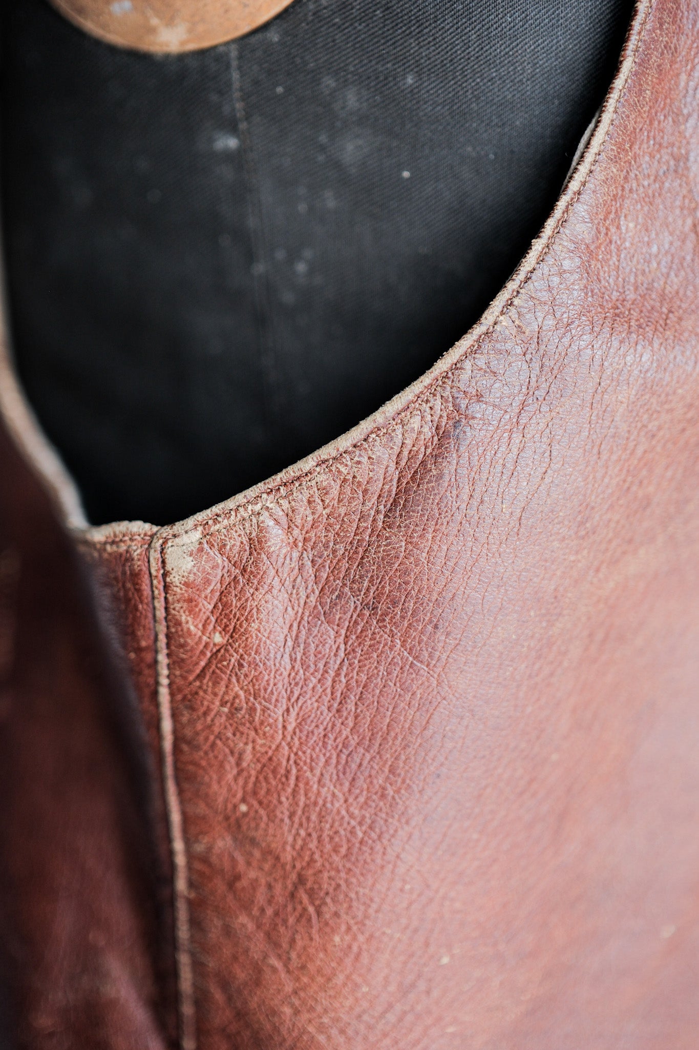 【~50's】French Vintage Brown Leather Work Gilet
