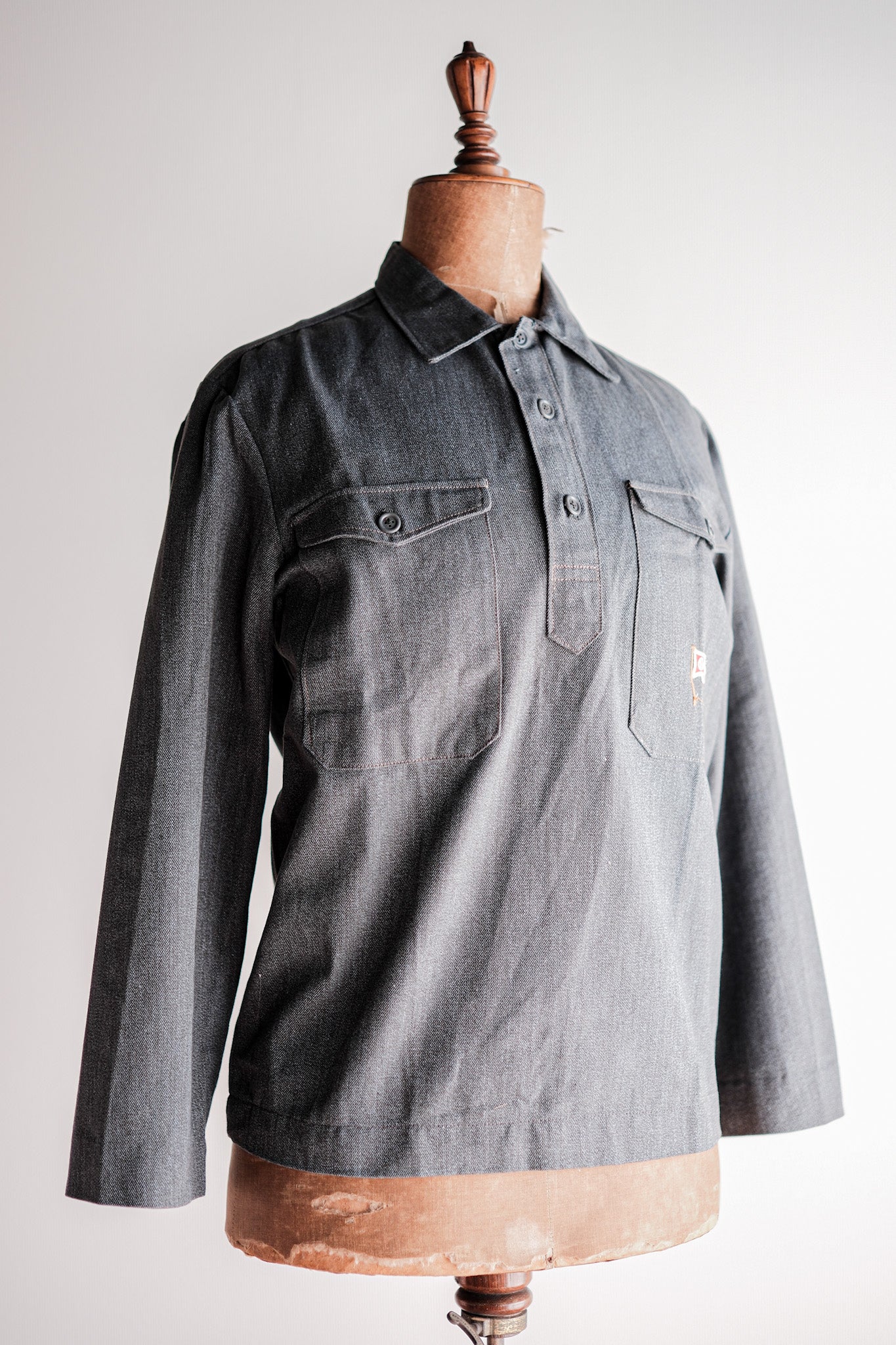 【~50's】Europe Vintage Salt & Pepper Cotton Smock "Dead Stock"