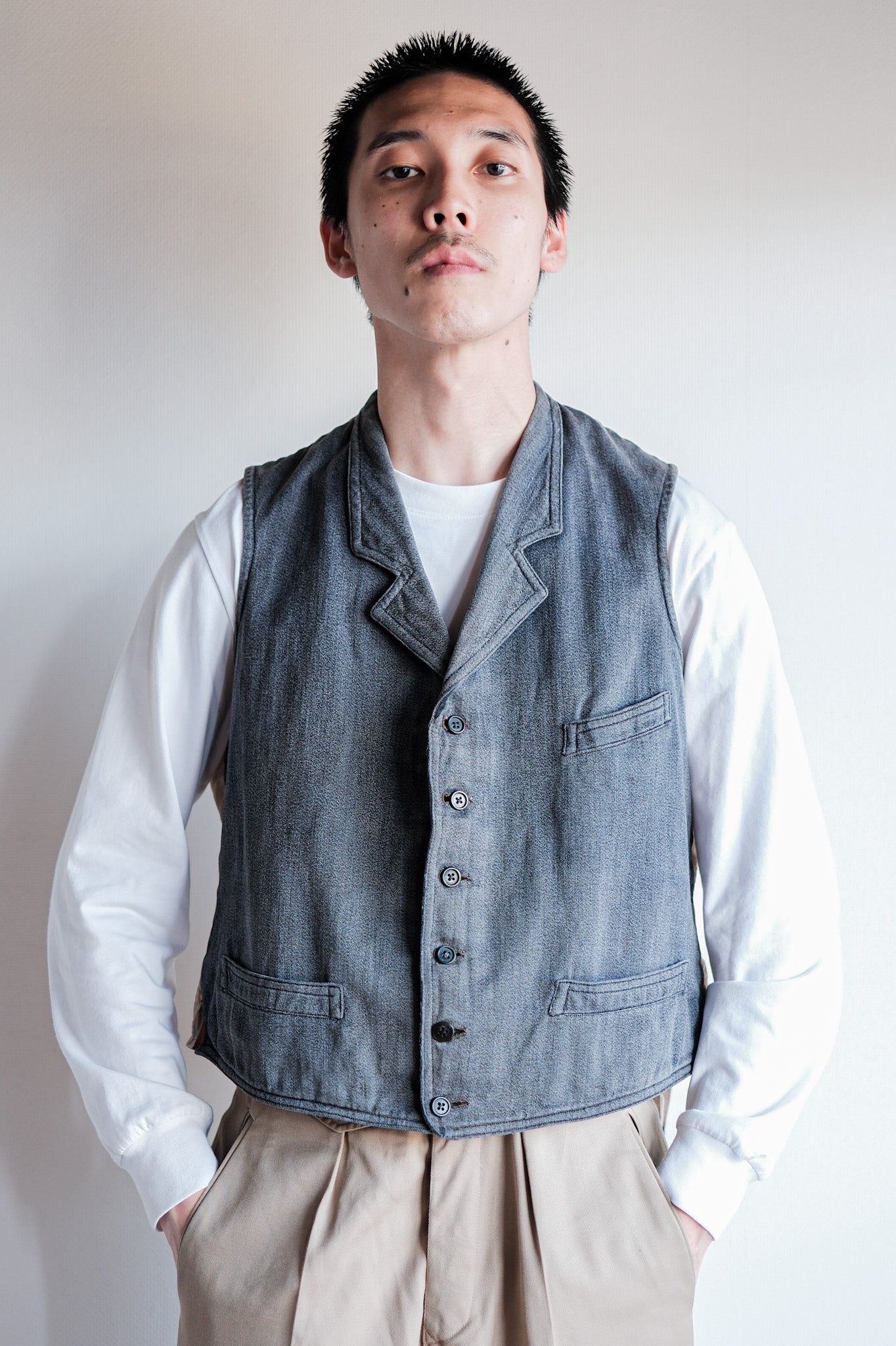【~30's】French Vintage Salt & Pepper Cotton Work Gilet