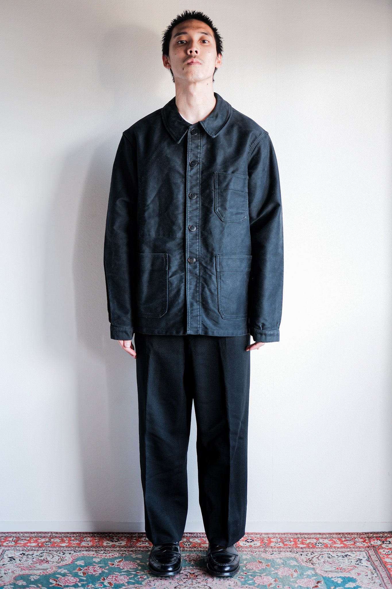 【~60's】French Vintage Black Moleskin Work Jacket "Le Mont St. Michel"