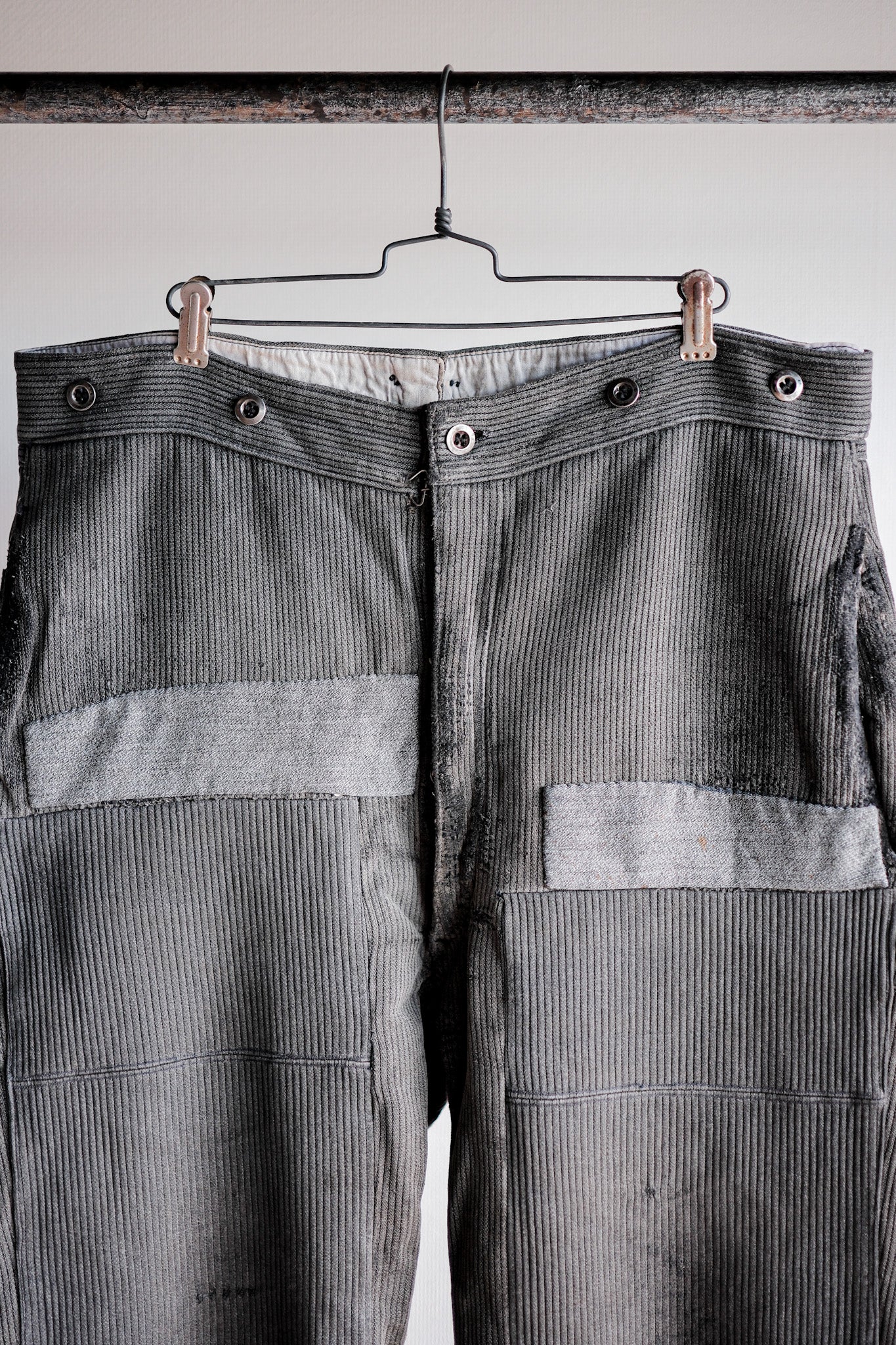 【~40's】French Vintage Gray Cotton Pique Work Pants "Patchwork"