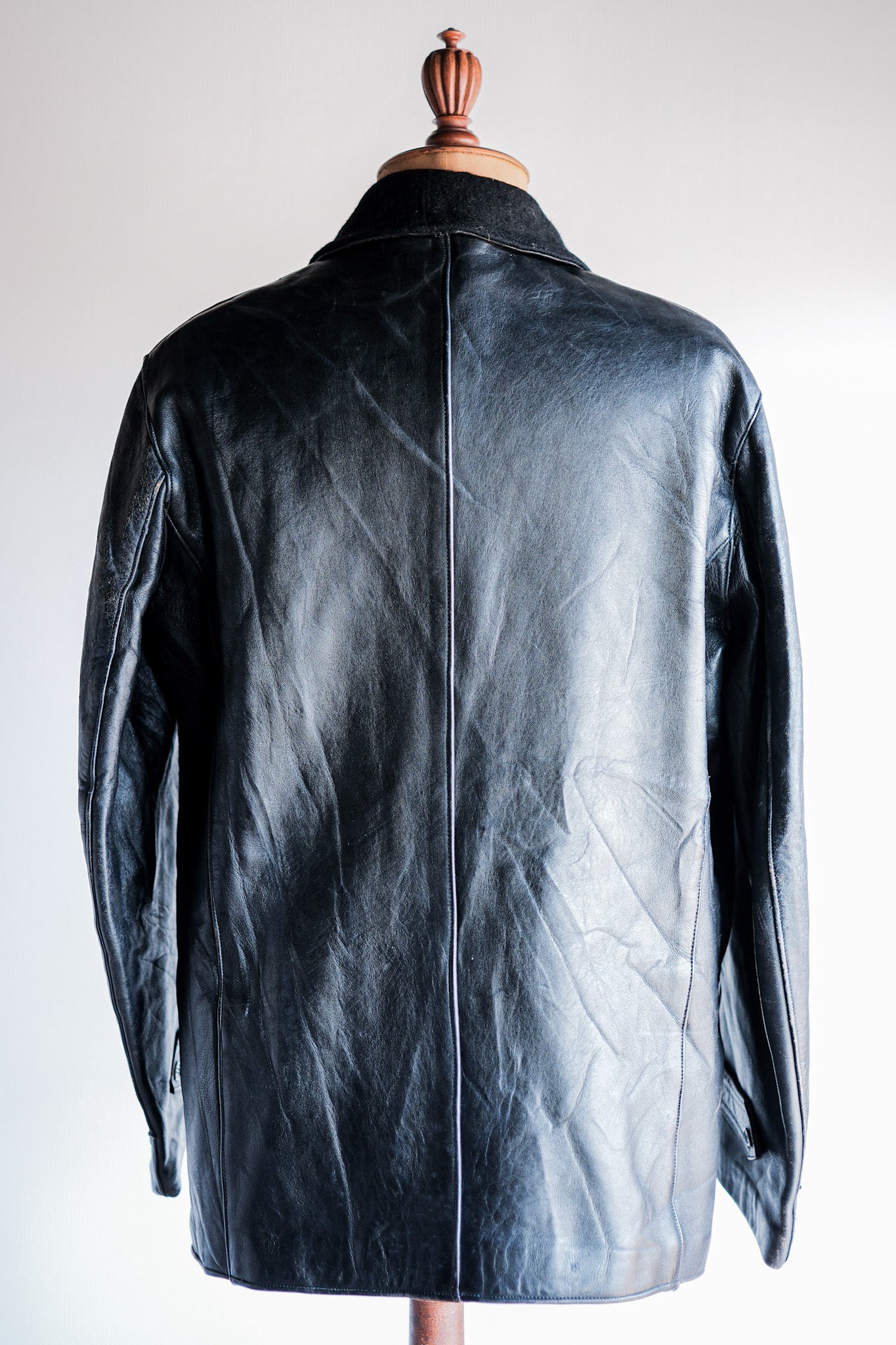【~60's】French Vintage Le Corbusier Leather Work Jacket Size.54 "Wool Collar"