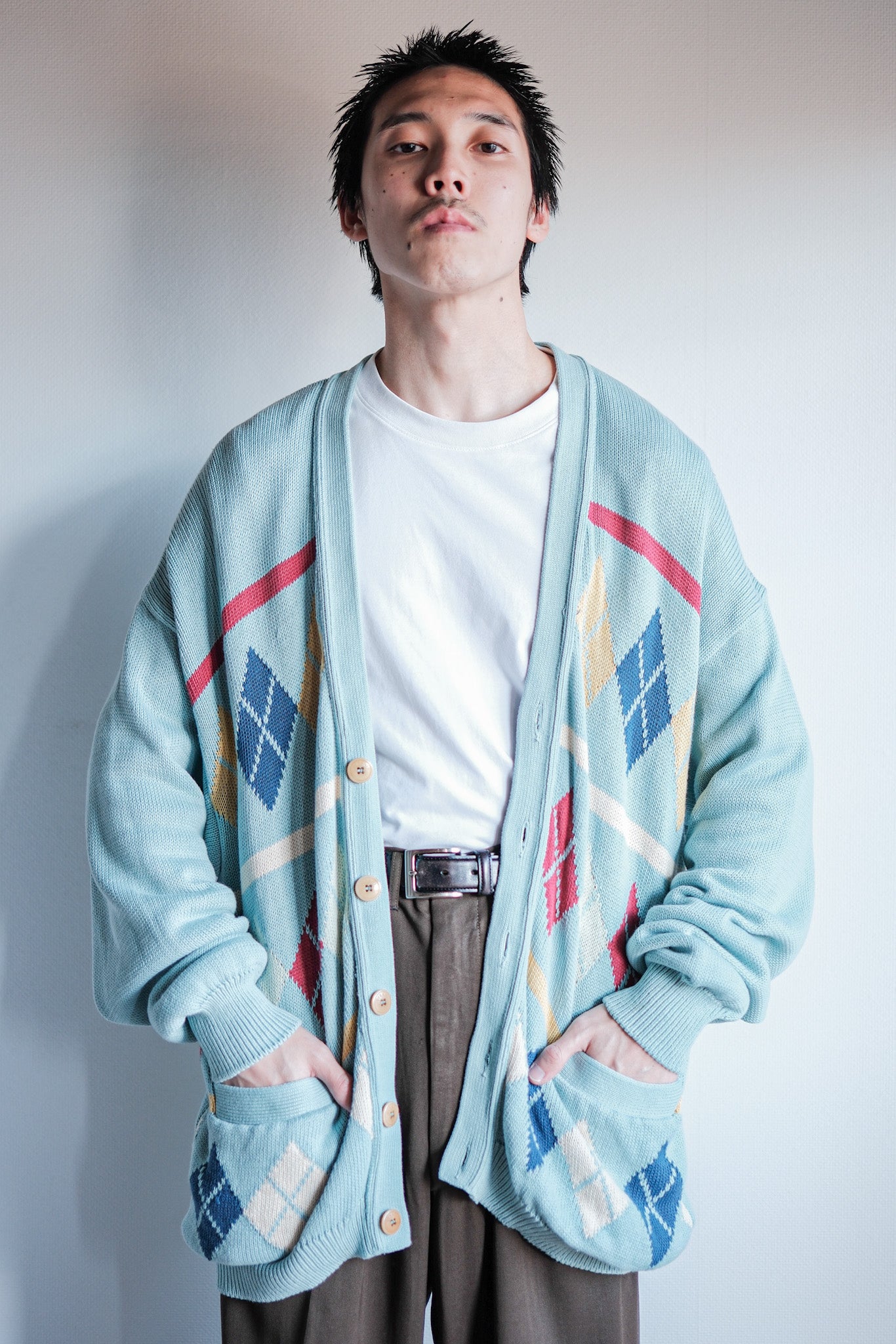【~90's】Italian Vintage Cotton Argyle Cardigan