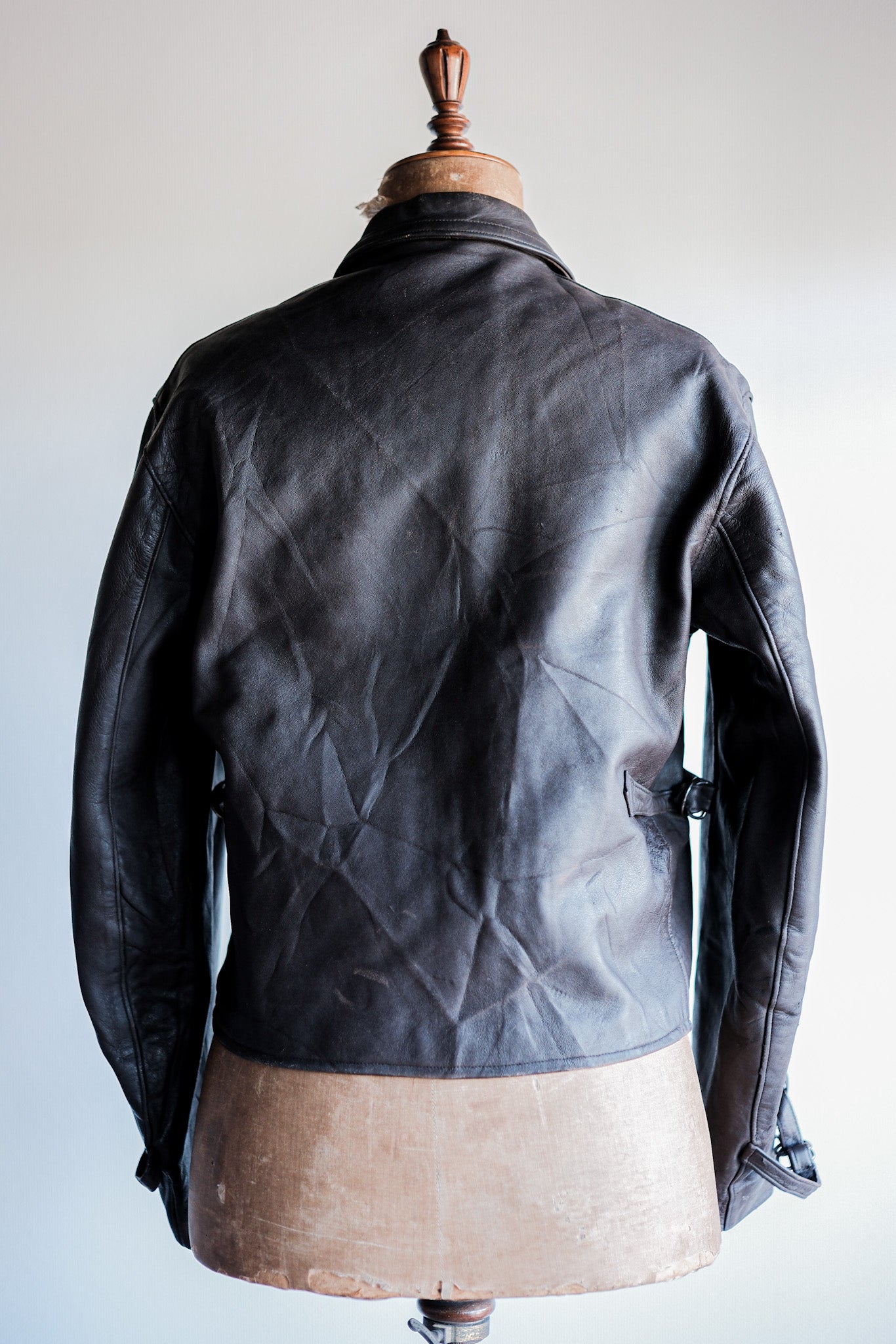 【~40’s】French Vintage Brown Leather Cyclist Jacket "Modified"