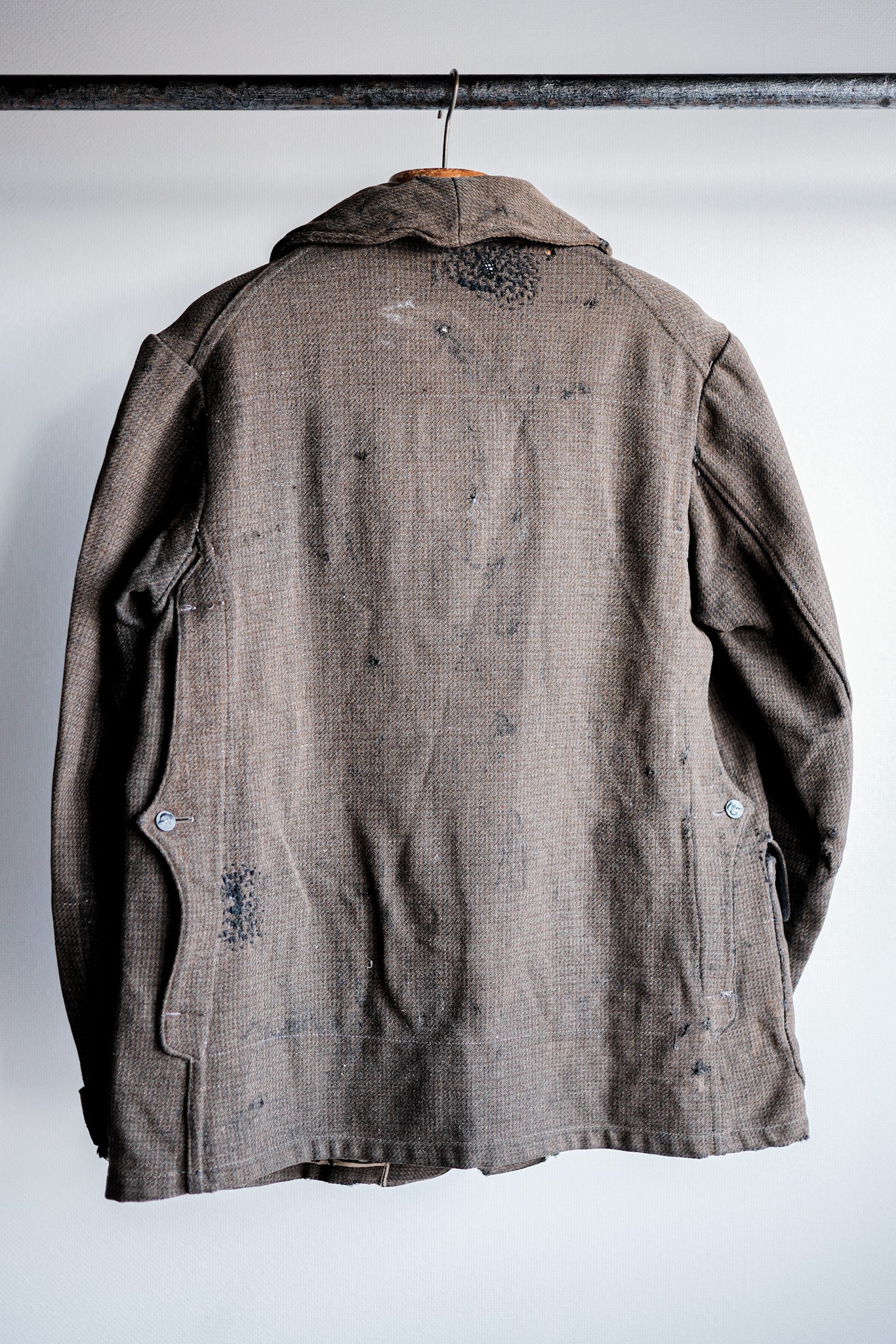 【~30's】French Vintage Brown Wool Hunting Jacket "Boro"