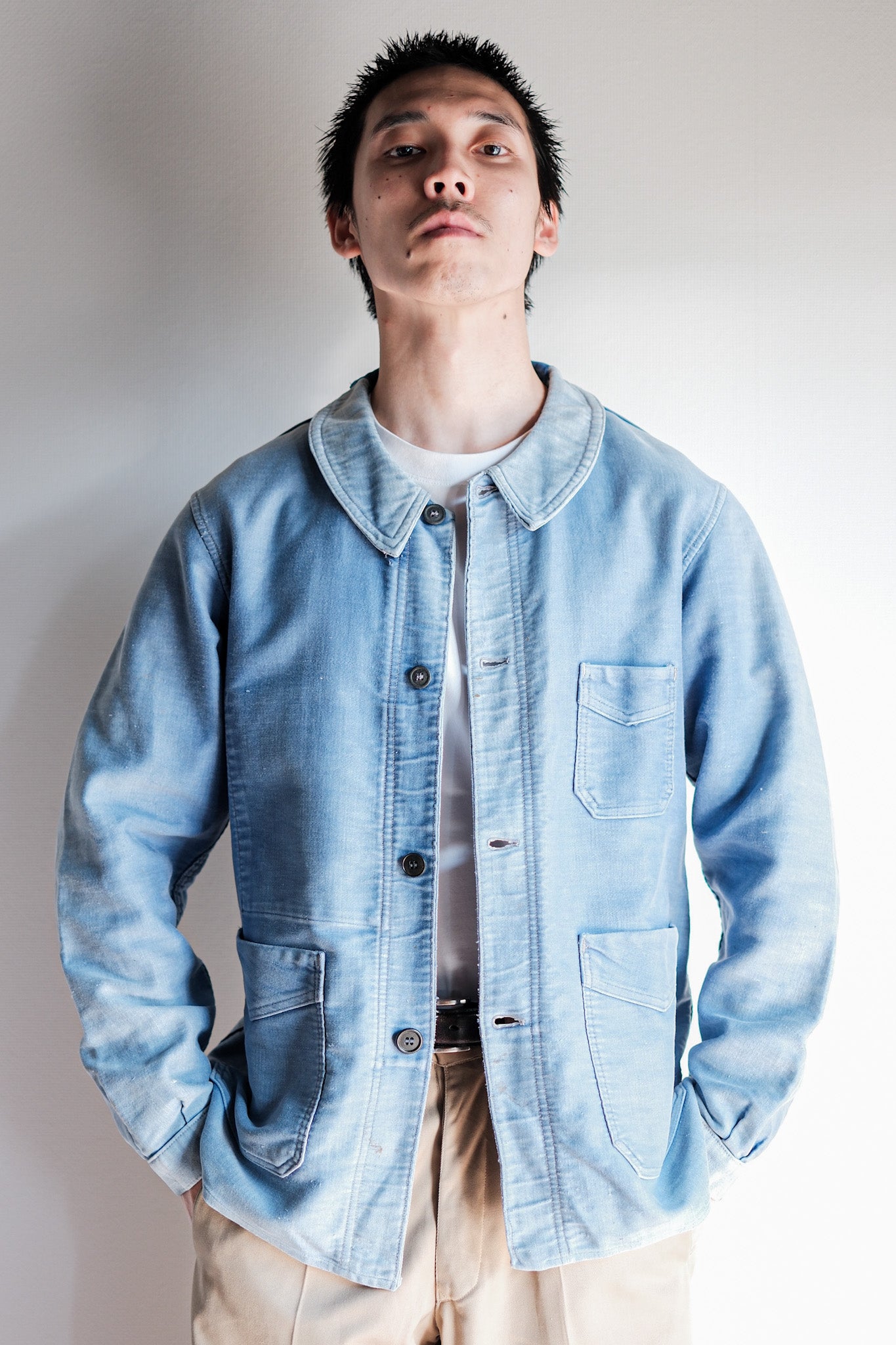 【~40's】French Vintage Blue Moleskin Work Jacket "4 Buttons"