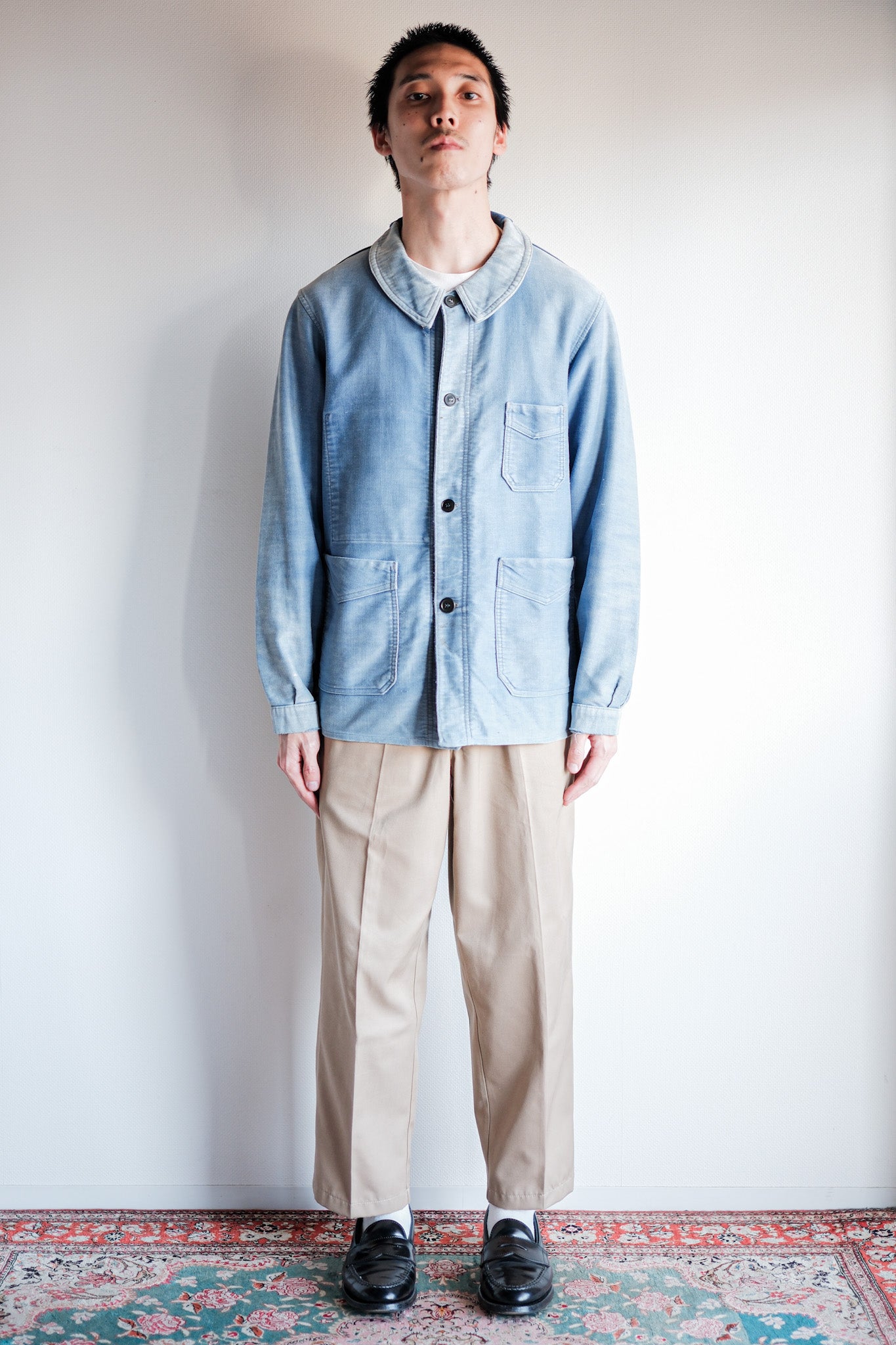 【~40's】French Vintage Blue Moleskin Work Jacket "4 Buttons"