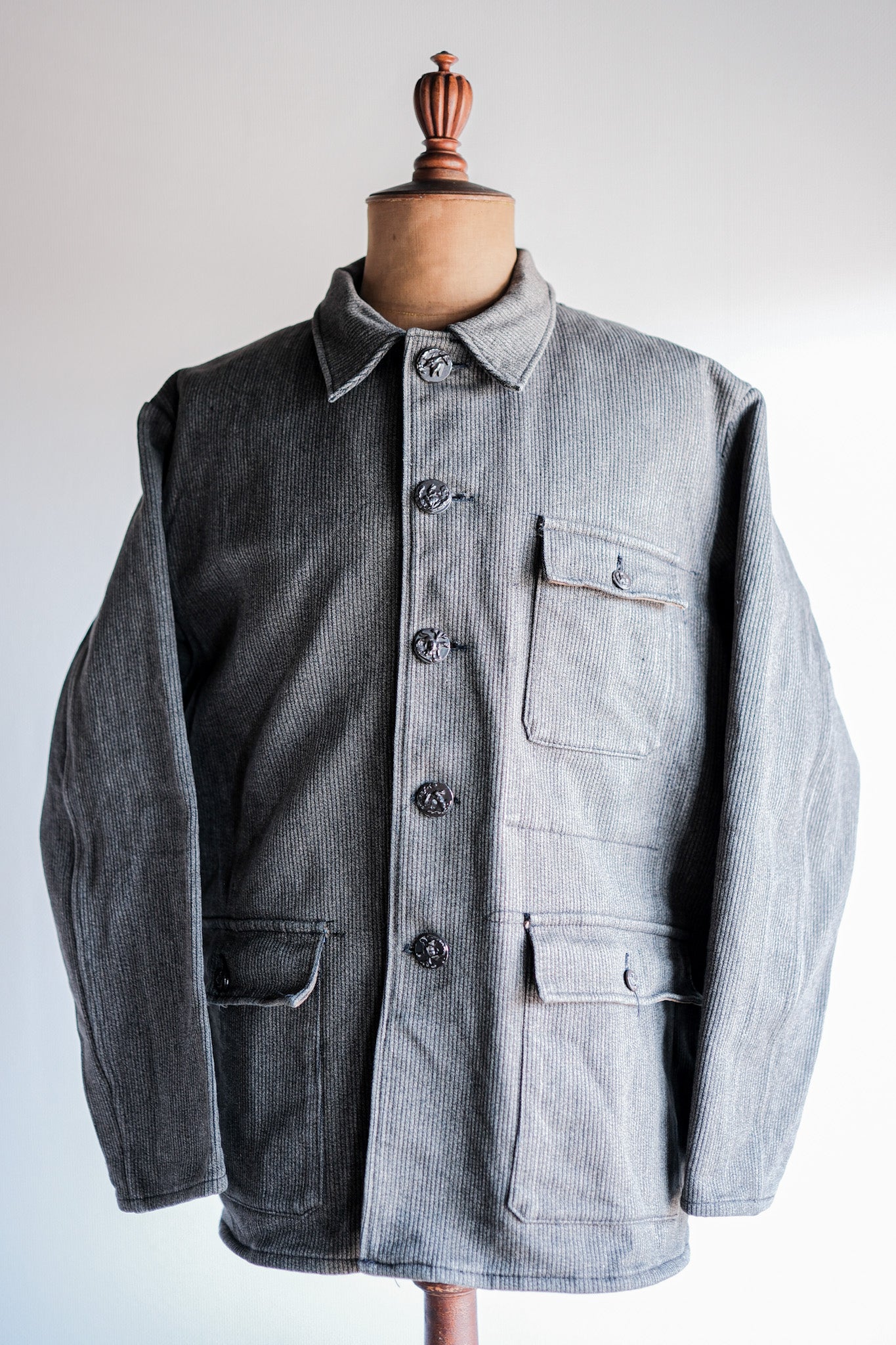 【~60's】French Vintage Brown Gray Salt & Pepper Cotton Pique Hunting Jacket "Le Mont St. Michel"