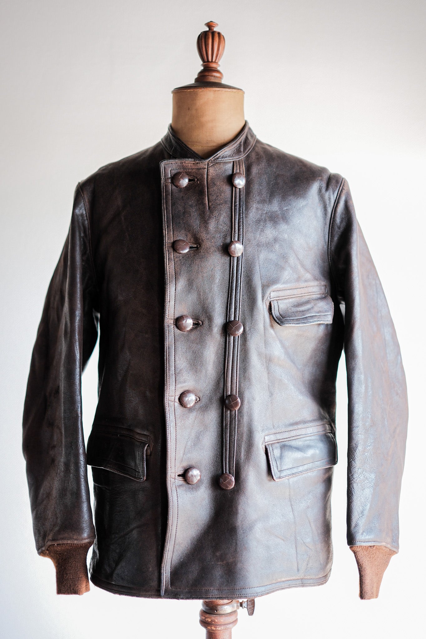 【~40's】Swedish Vintage Double Breasted Leather Jacket