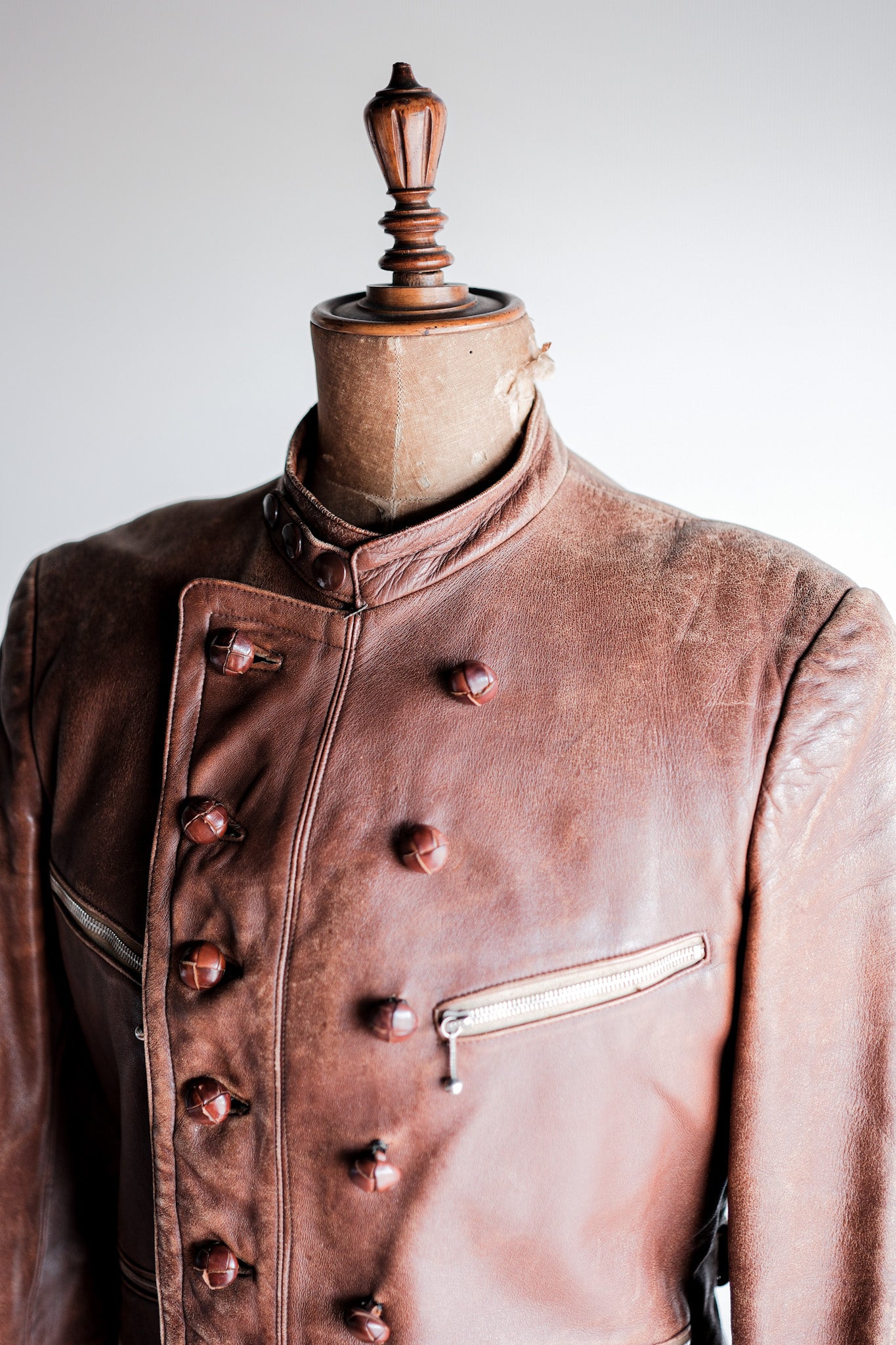 【~30's】German Vintage Double Breasted Motorcycle Leather Jacket
