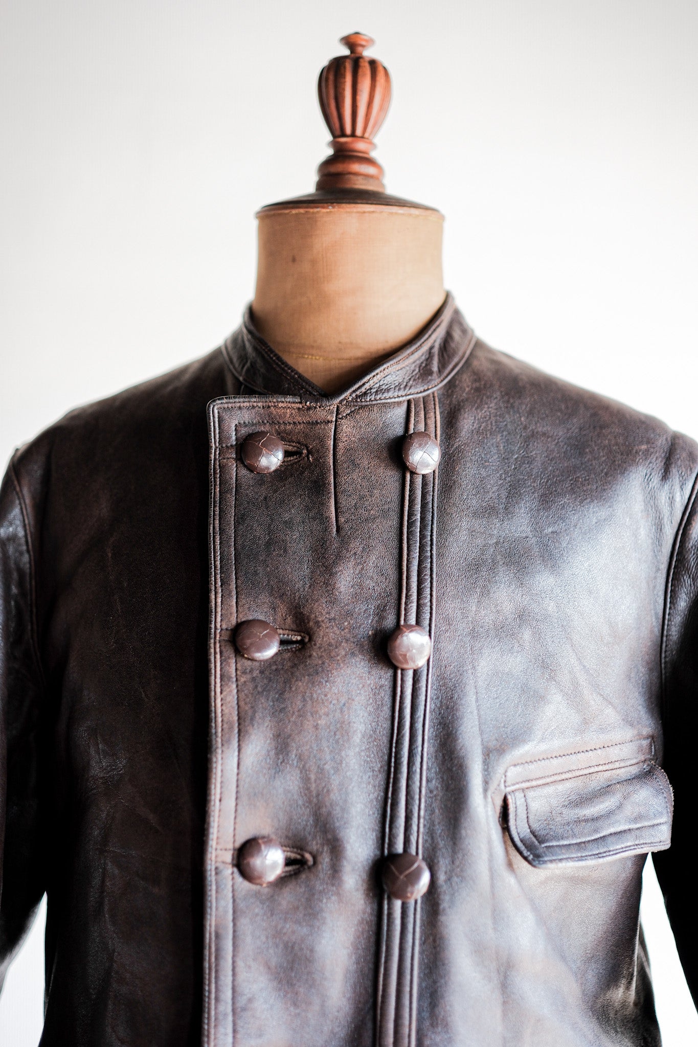【~40's】Swedish Vintage Double Breasted Leather Jacket