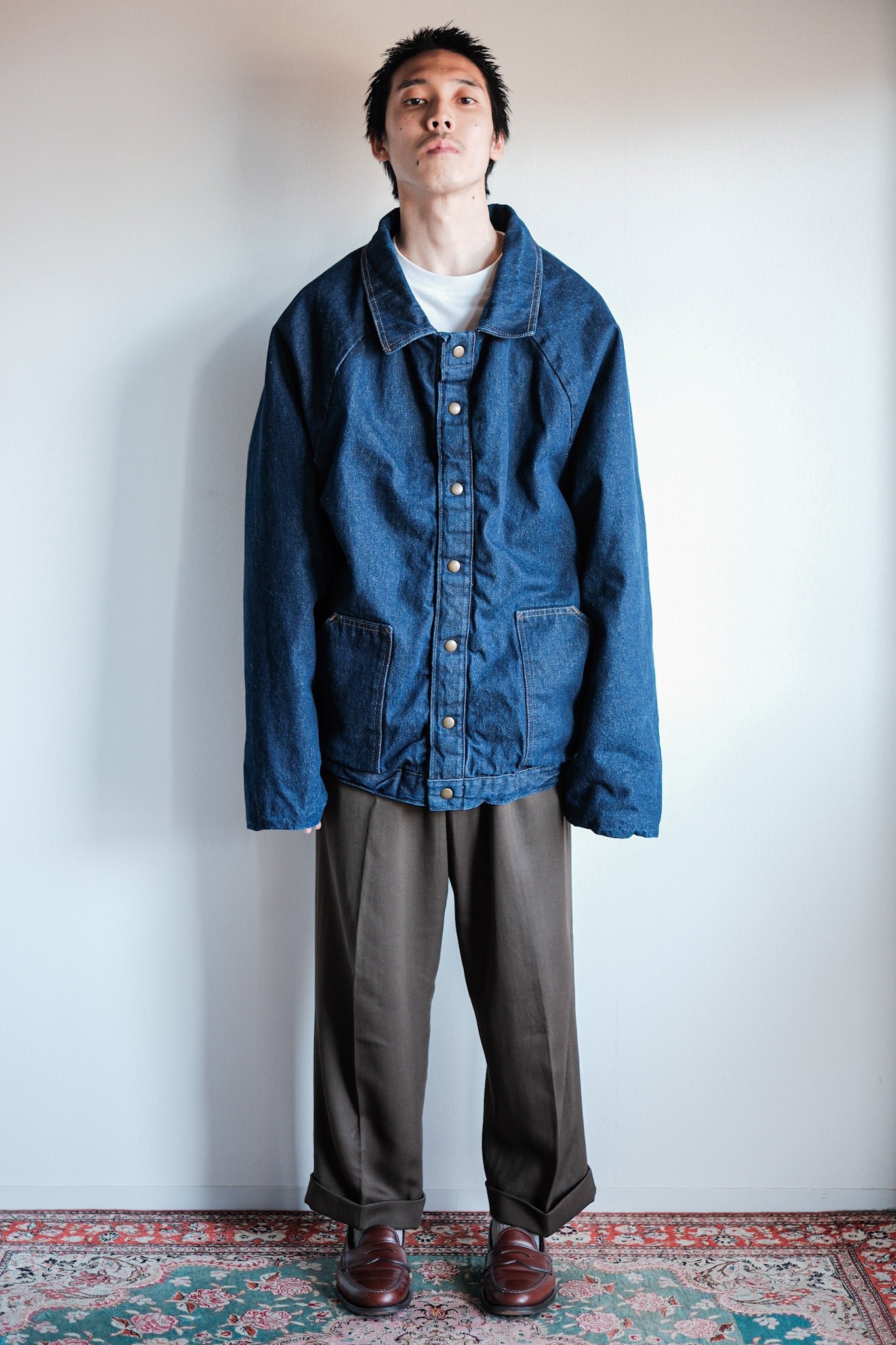 【~80's】American Vintage Raglan Sleeves Padded Denim Jacket Size.54