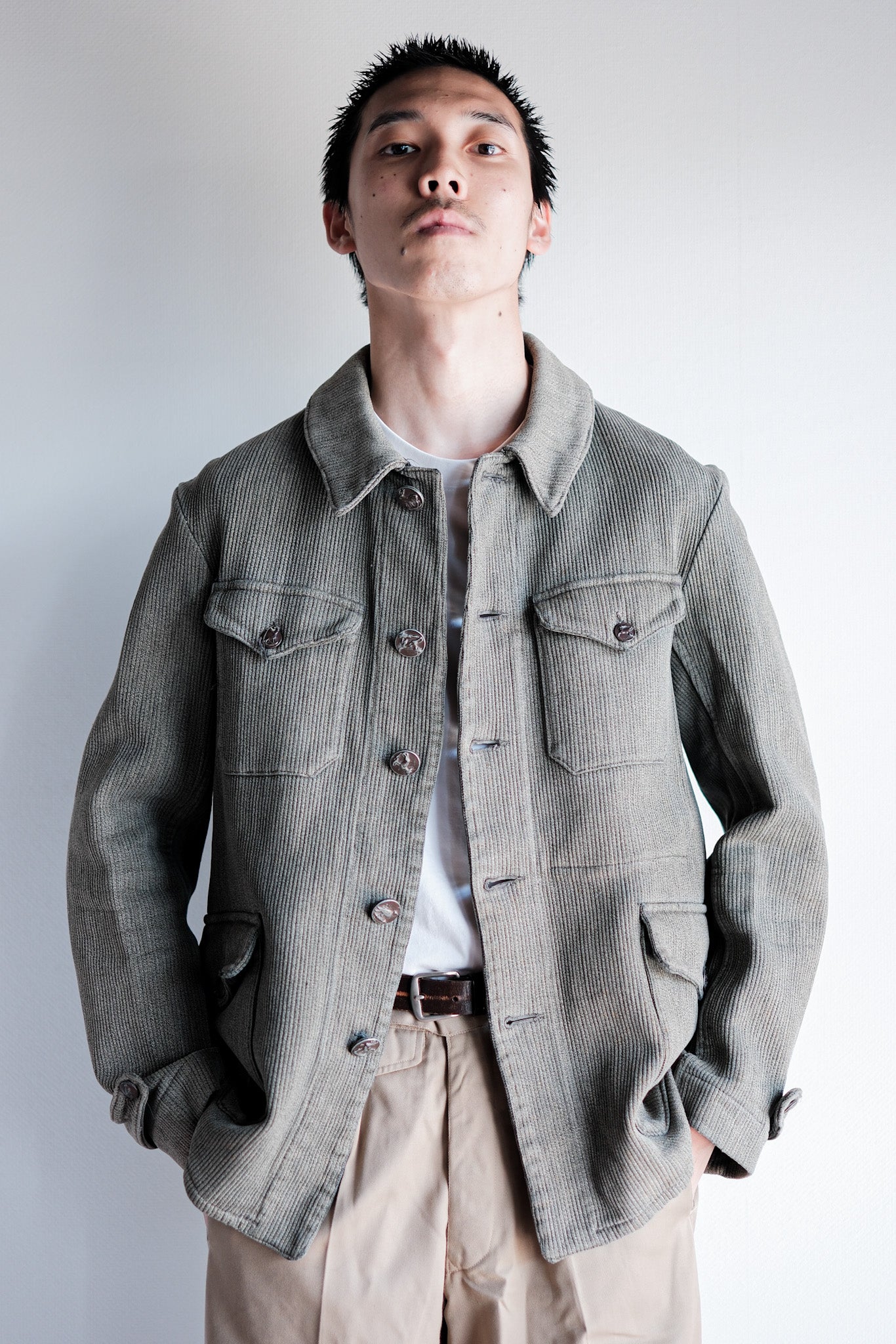 【~50's】French Vintage Gray Cotton Pique Hunting Jacket
