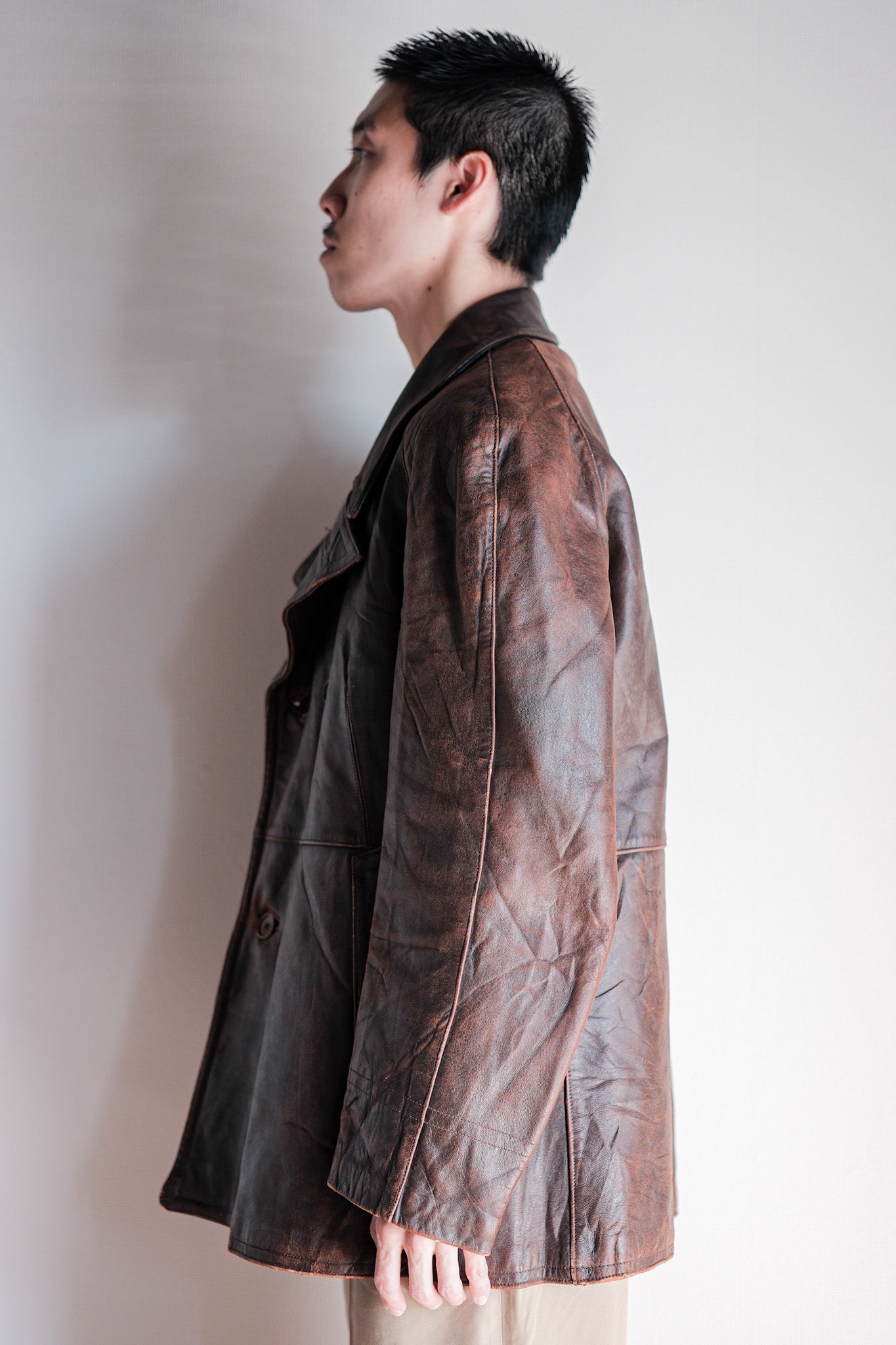 【~50's】French Army Motorcycle Leather Jacket Size.B2