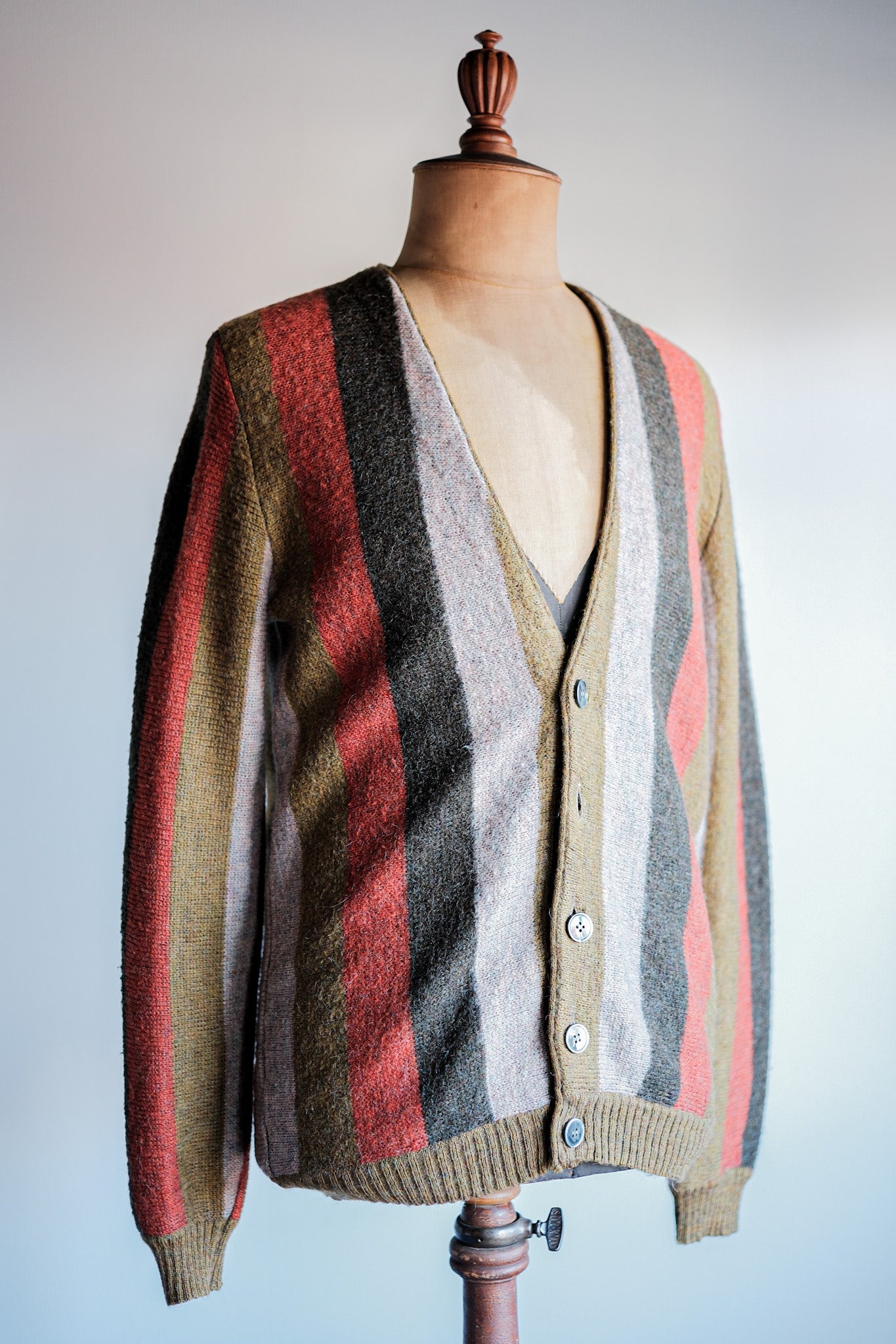 【~80's】Italian Vintage Wool Mix Multi Striped Cardigan