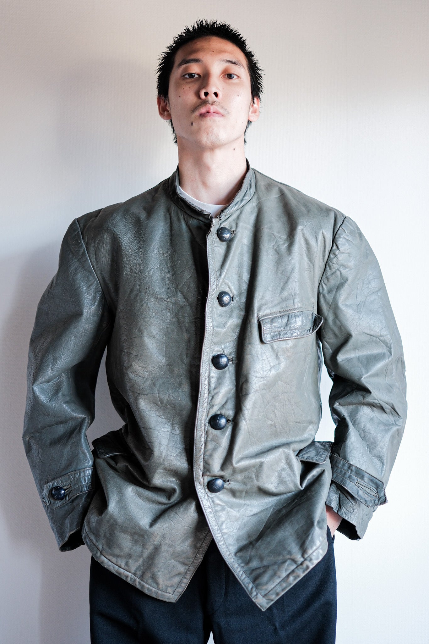 【~40's】WWⅡ+German+Navy+U-Boat+Crew+Gray+Leather+Jacket+"Kriegsmarine"
