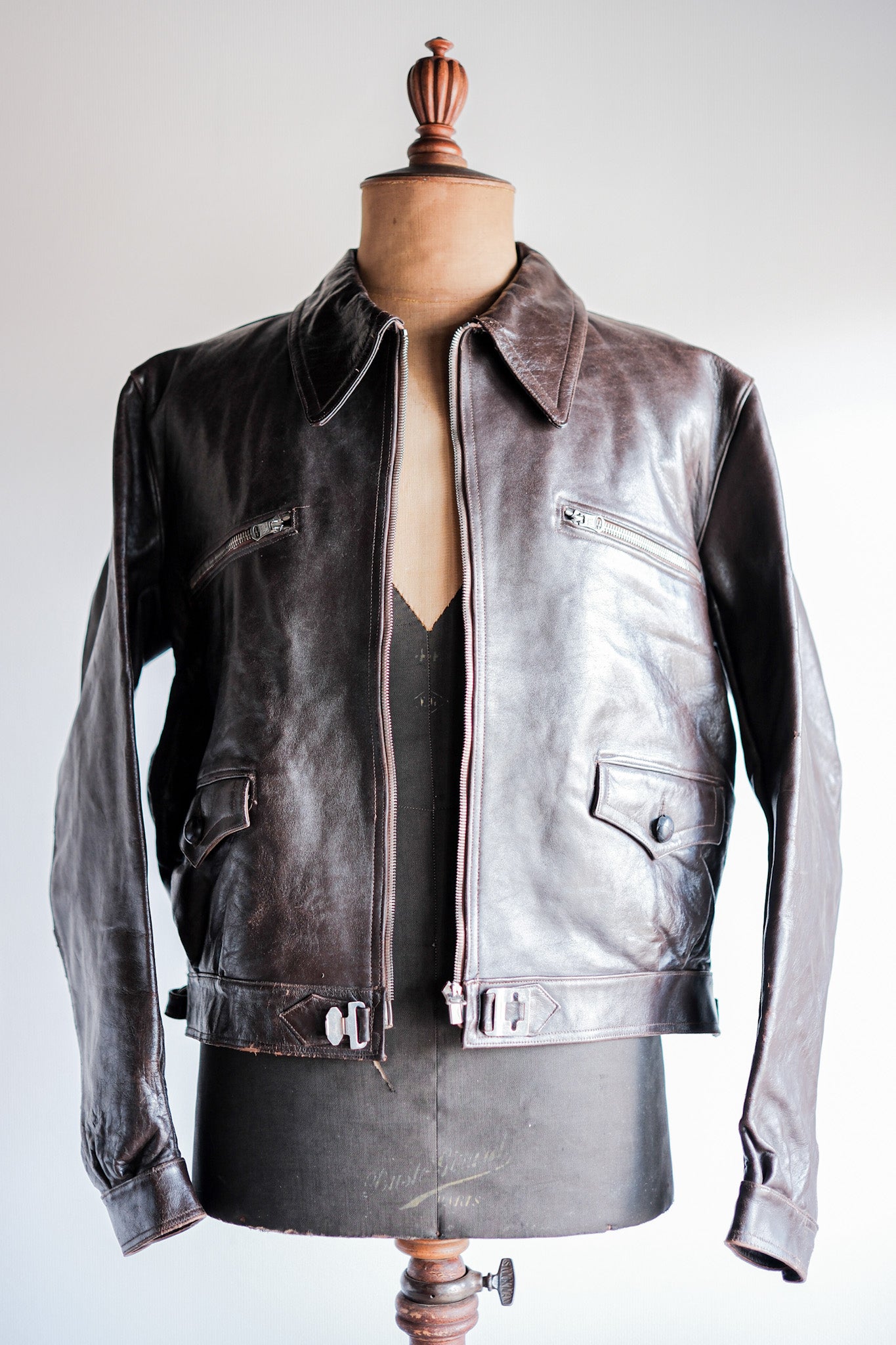 【~30's】French Vintage Hartmann Type Motorcycle Leather Jacket