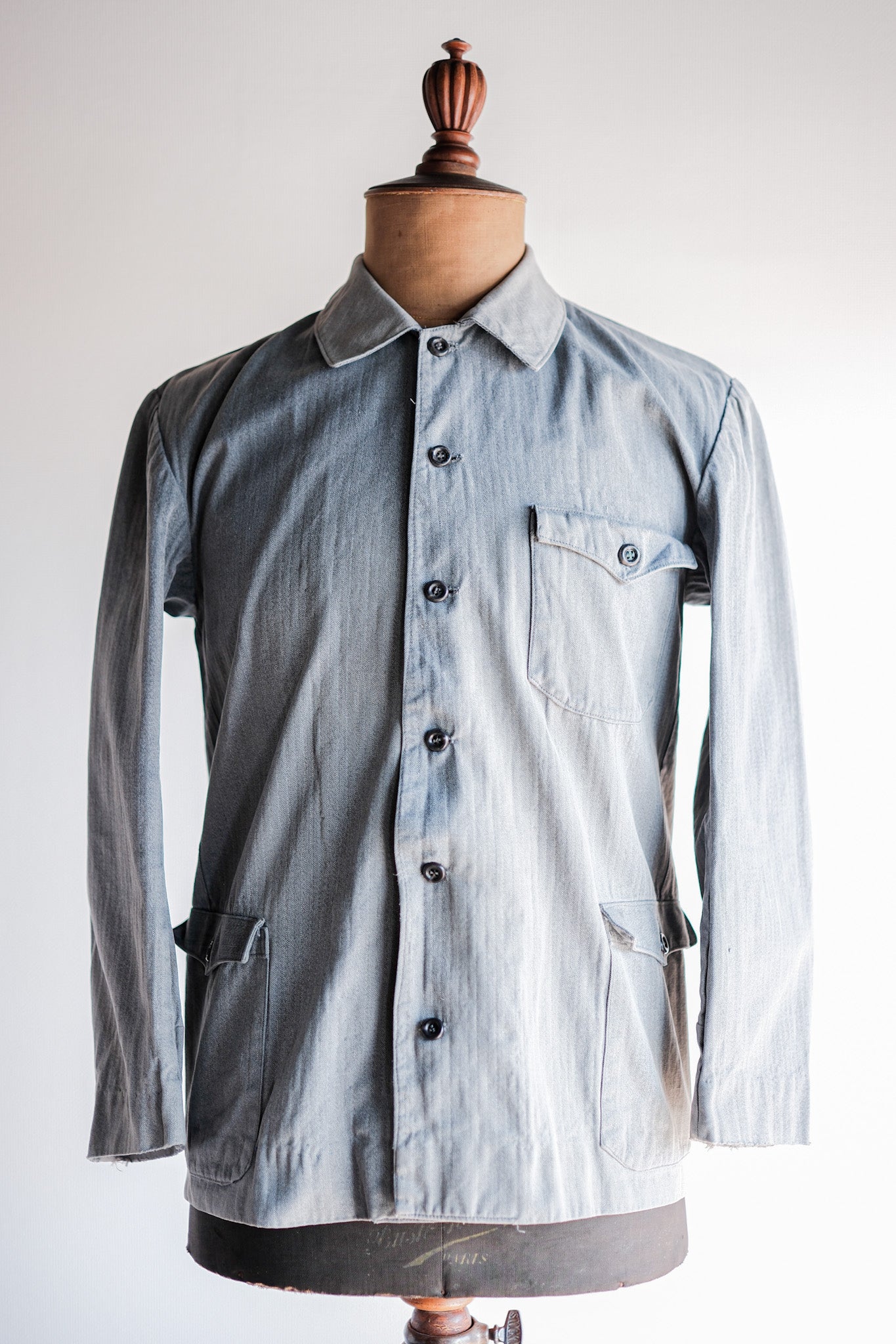 【~50's】Europe Vintage Salt & Pepper HBT Cotton Work Jacket "6 Buttons"