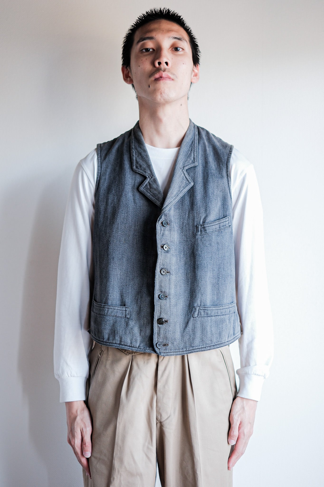 【~30's】French Vintage Salt & Pepper Cotton Work Gilet