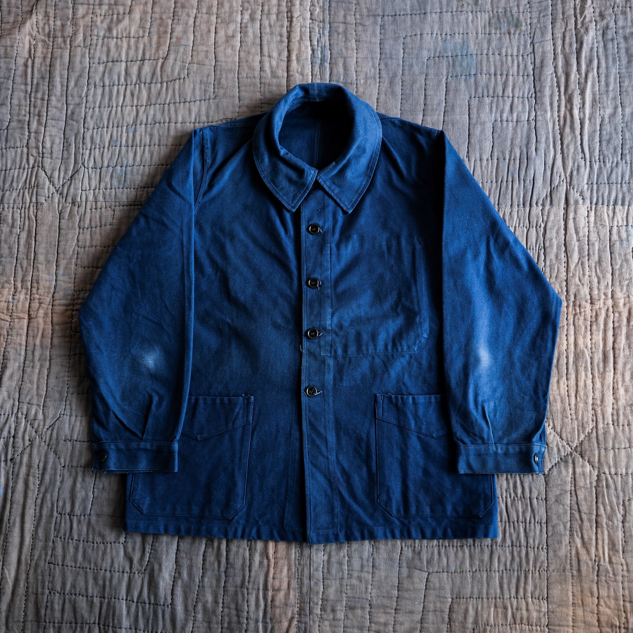 【~50's】French Army Blue Cotton Linen Twill Work Jacket
