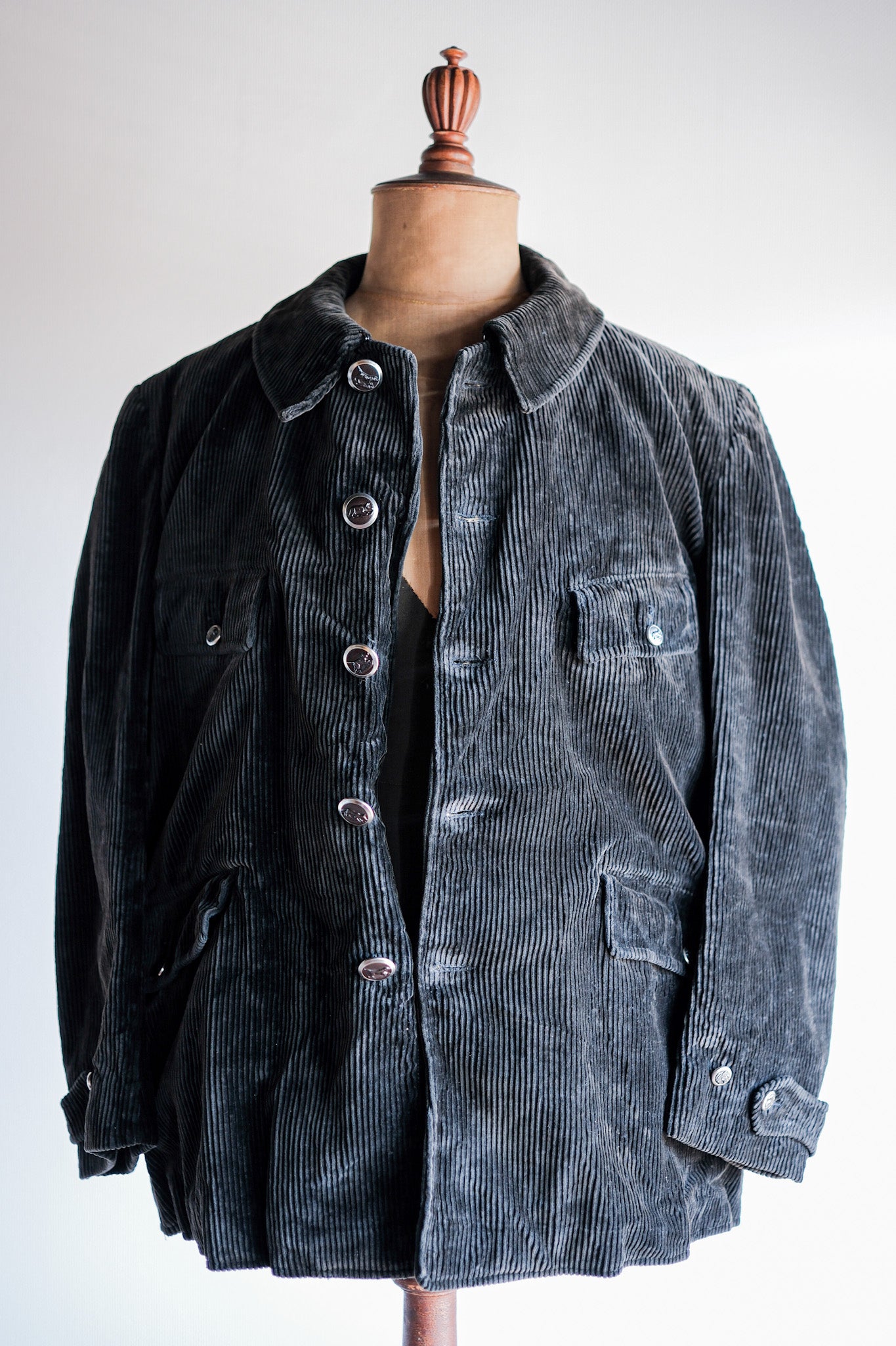 【~40's】French Vintage Dark Brown Corduroy Hunting Jacket "AU FUSIL"