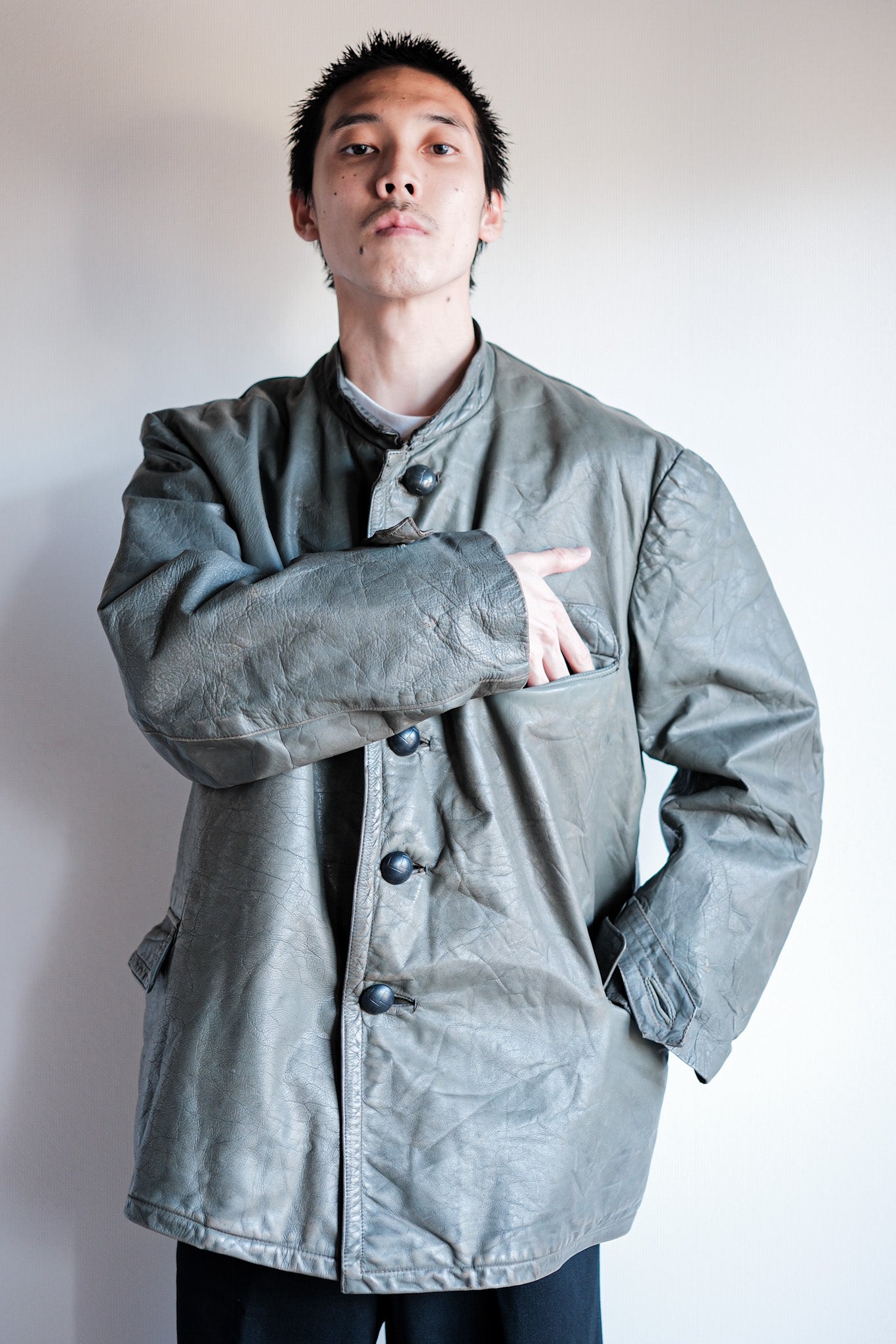 【~40's】WWⅡ+German+Navy+U-Boat+Crew+Gray+Leather+Jacket+"Kriegsmarine"
