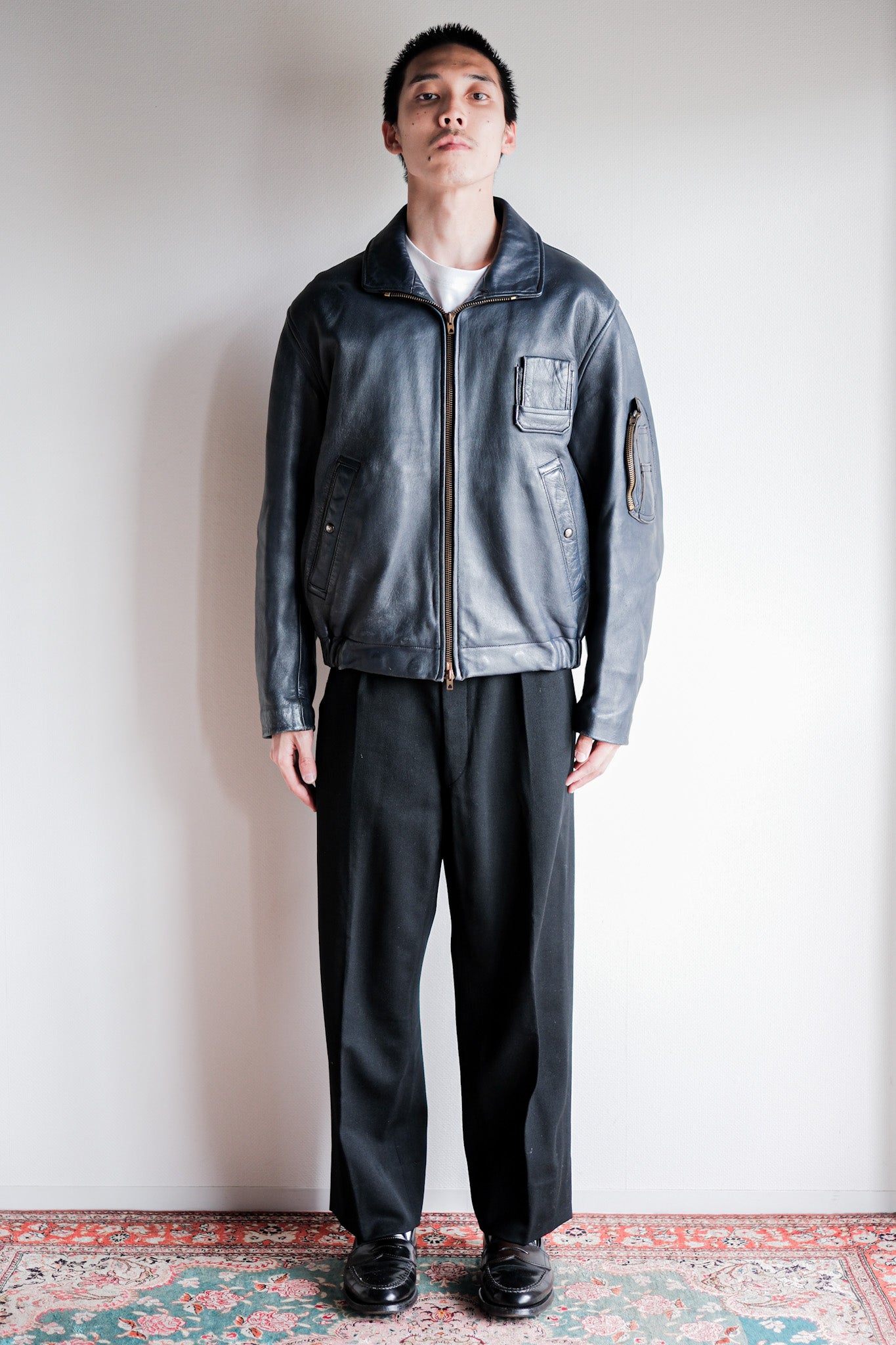 【~70's】French Air Force Pilot Leather Jacket Size.96M