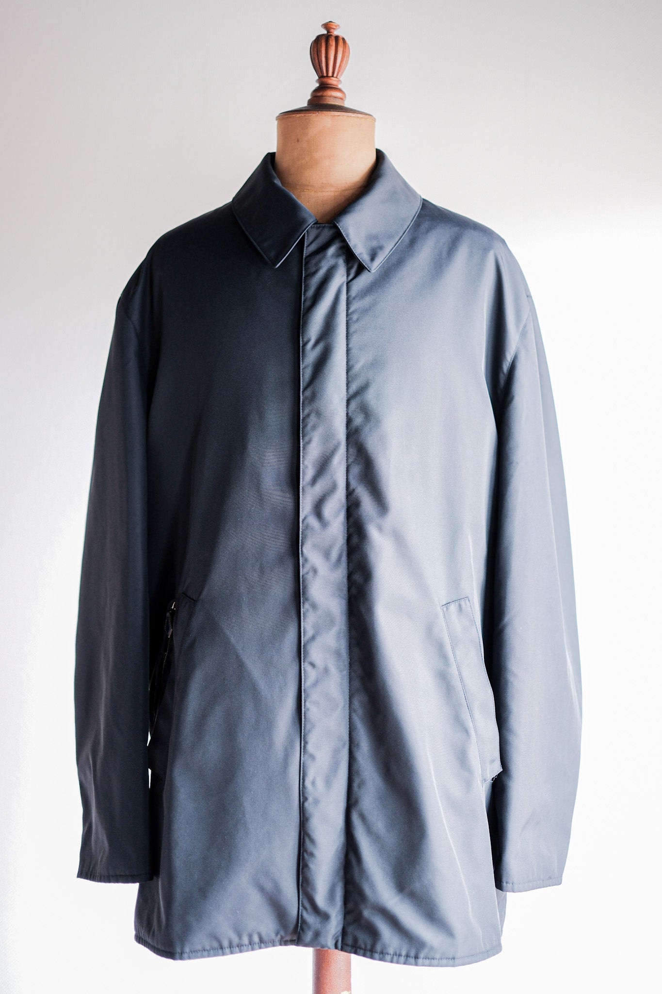 【~90's】Old Hermès Paris Navy Polyamide Harf Coat Size.56