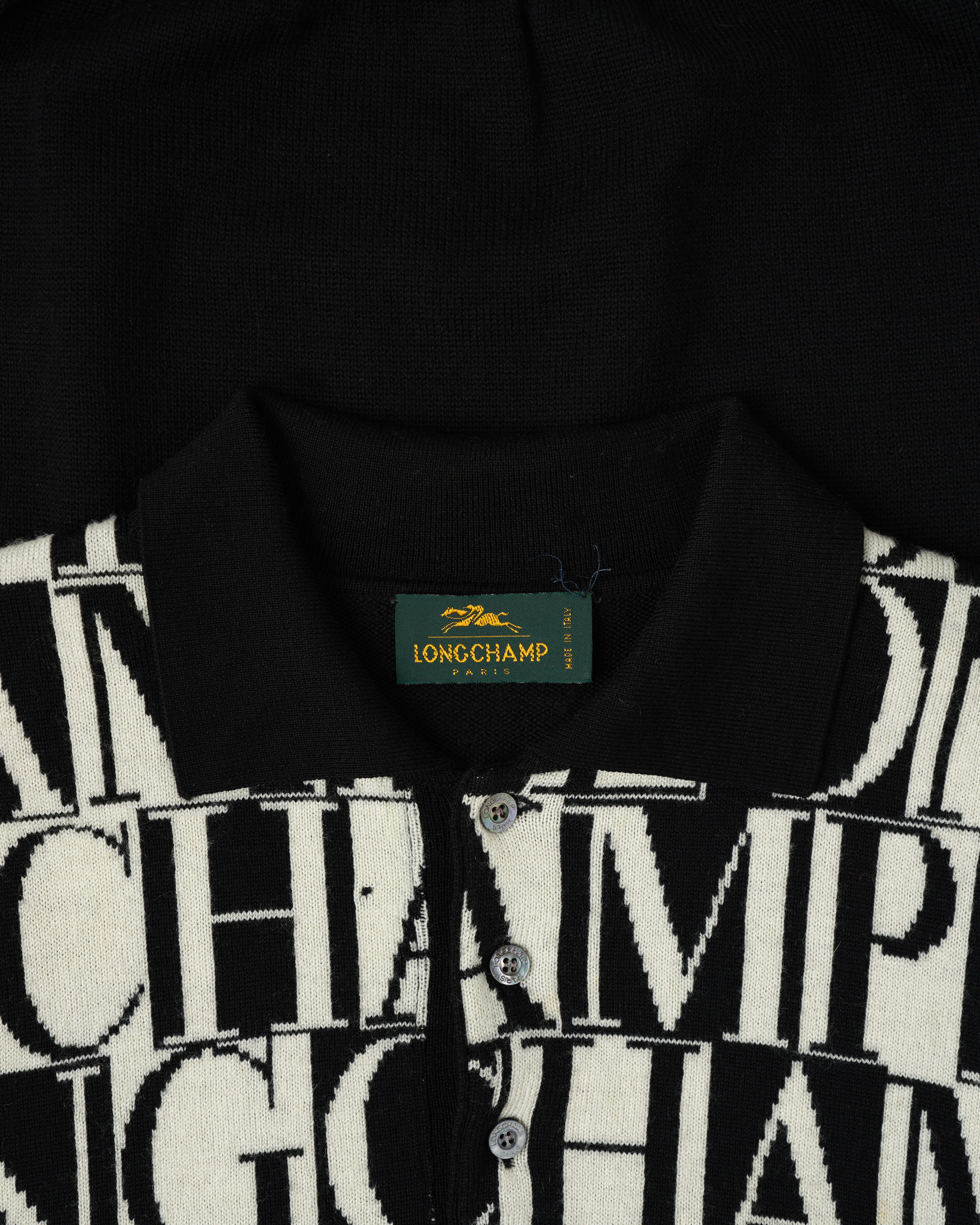 【~90’s】Old LONGCHAMP Merino Wool Patterned L/S Knit Polo Shirt Size.52
