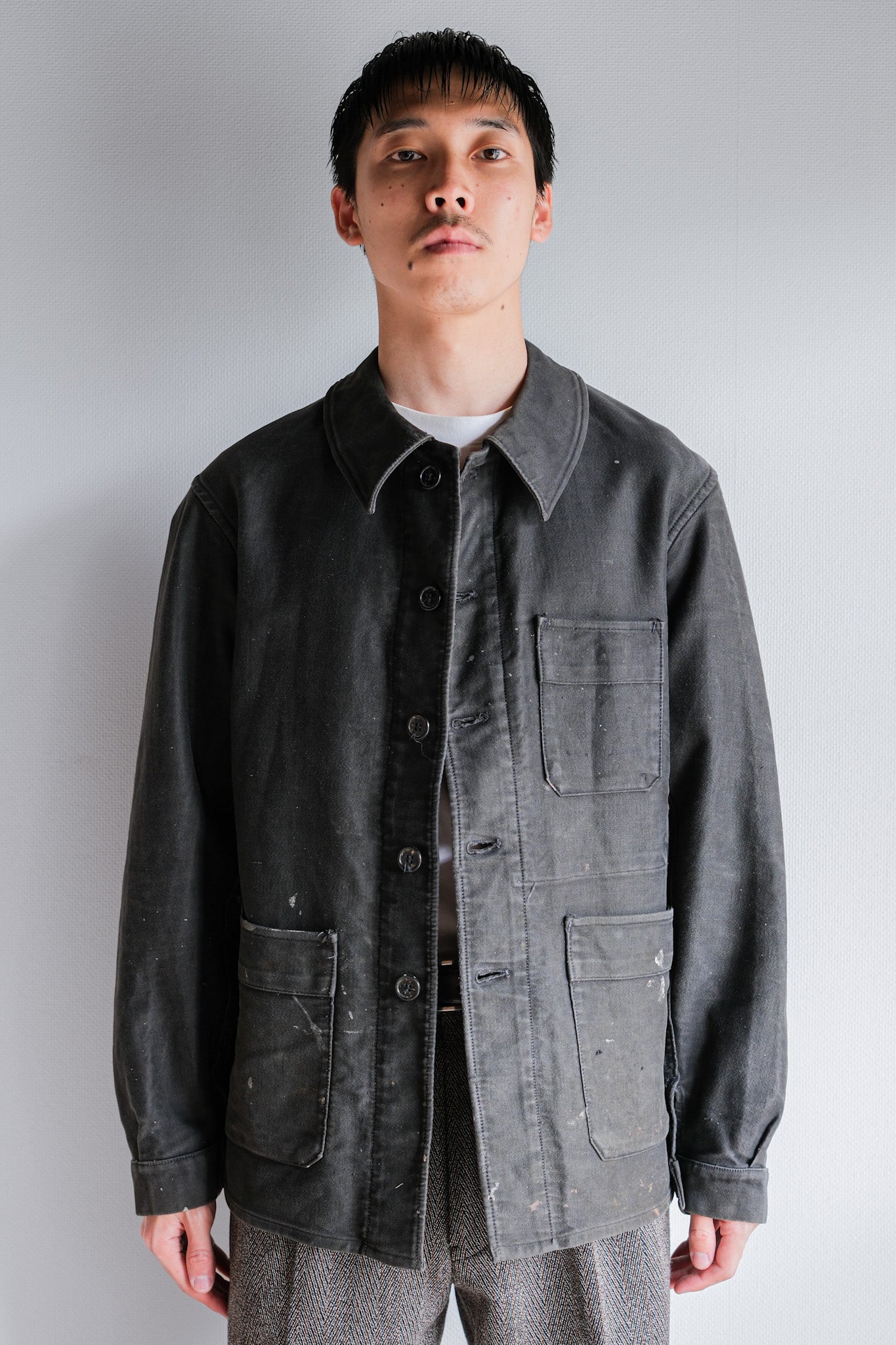 【~40's】French Vintage Black Moleskin Work Jacket "Adolphe Lafont"